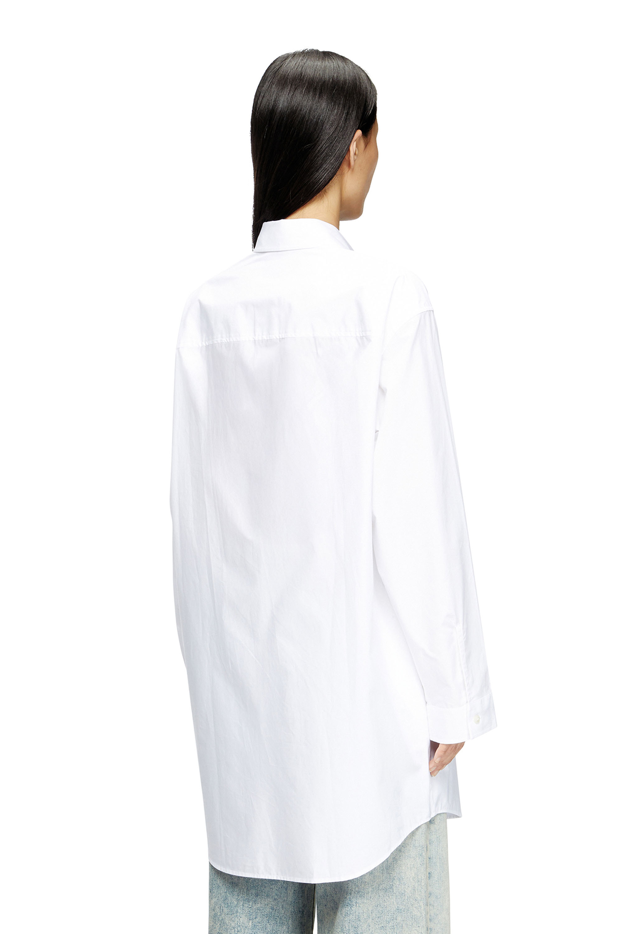 Diesel - D-DALIS, Woman's Short shirt dress with embroidered logo in White - 4