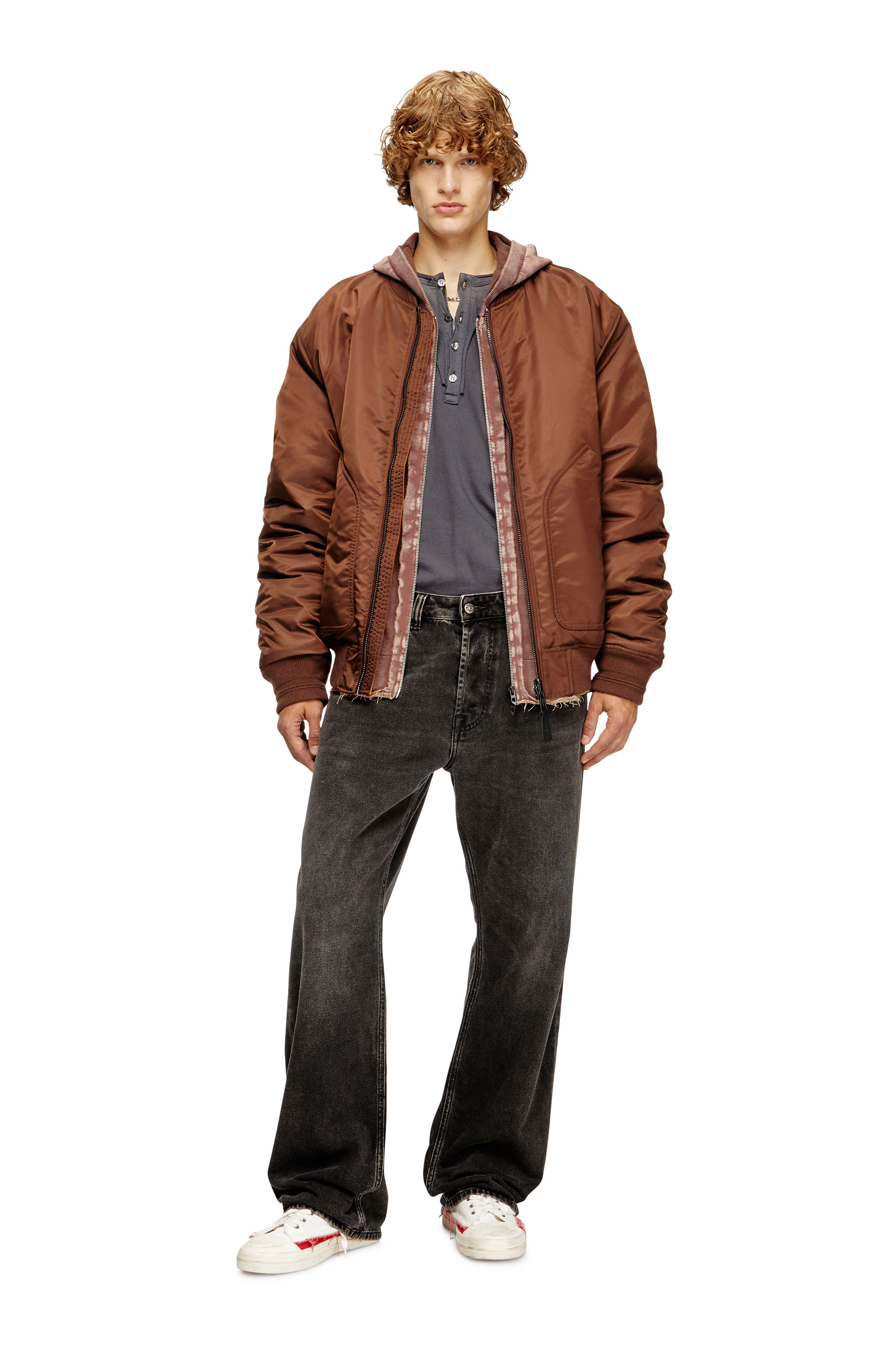 Diesel - J-HELD, Man's Bomber in padded nylon with Oval D in Brown - 2