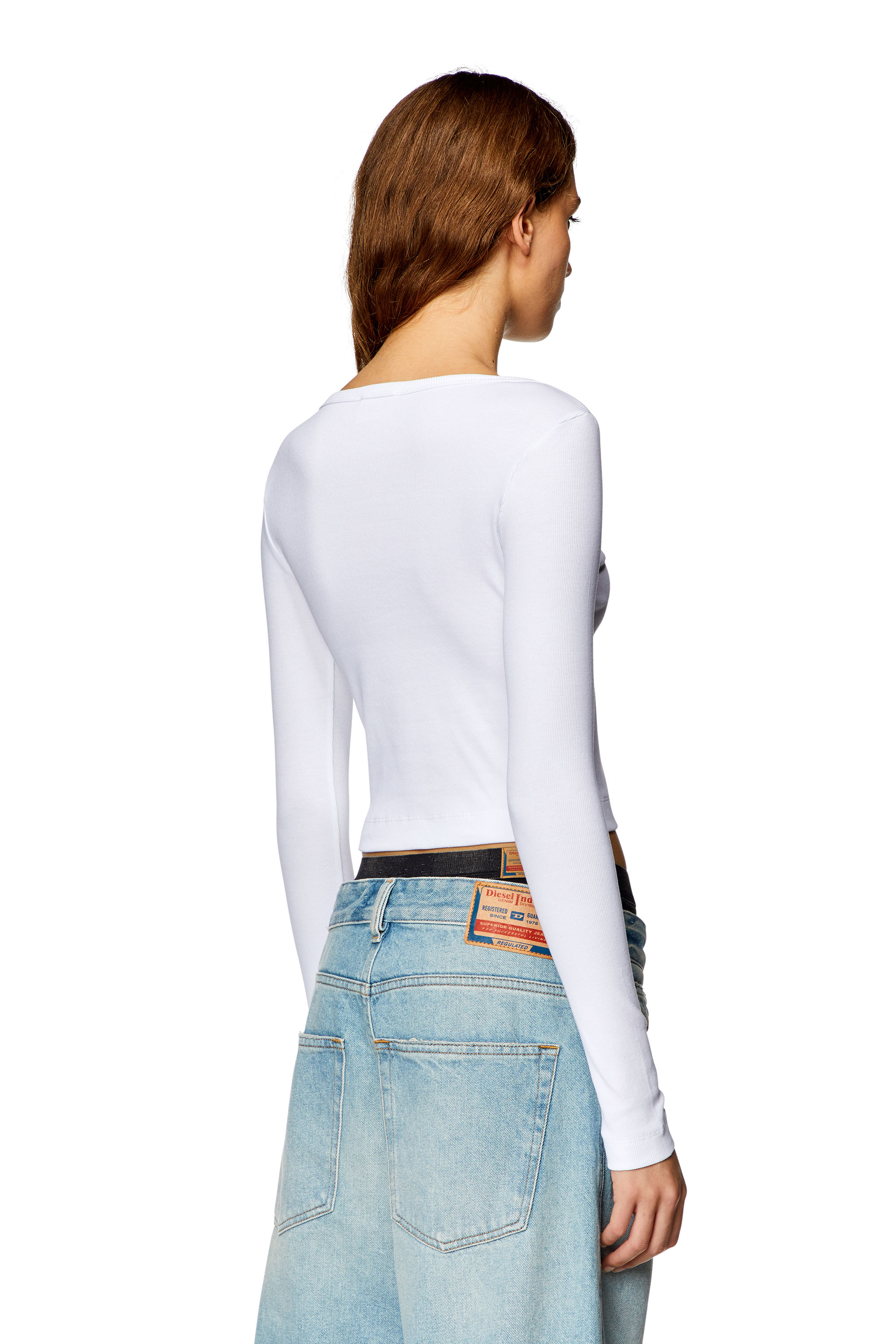 T-BALLET-D, White Diesel - T-BALLET-D, Woman's Long-sleeve top with embroidered D patch in White - 4