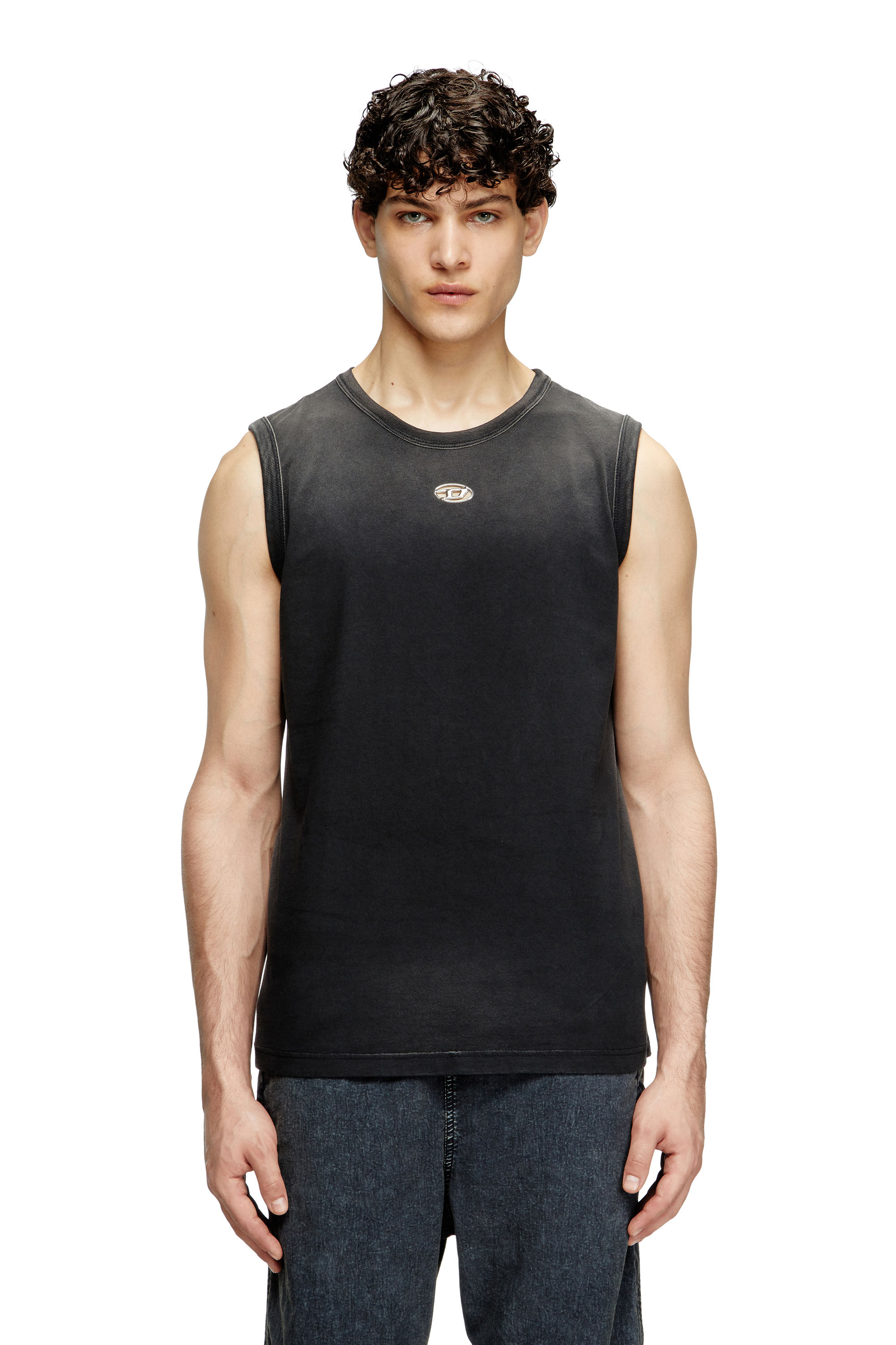 Diesel - T-BRICO-NEW, Man's Faded tank top with cut-out Oval D in Black - 3