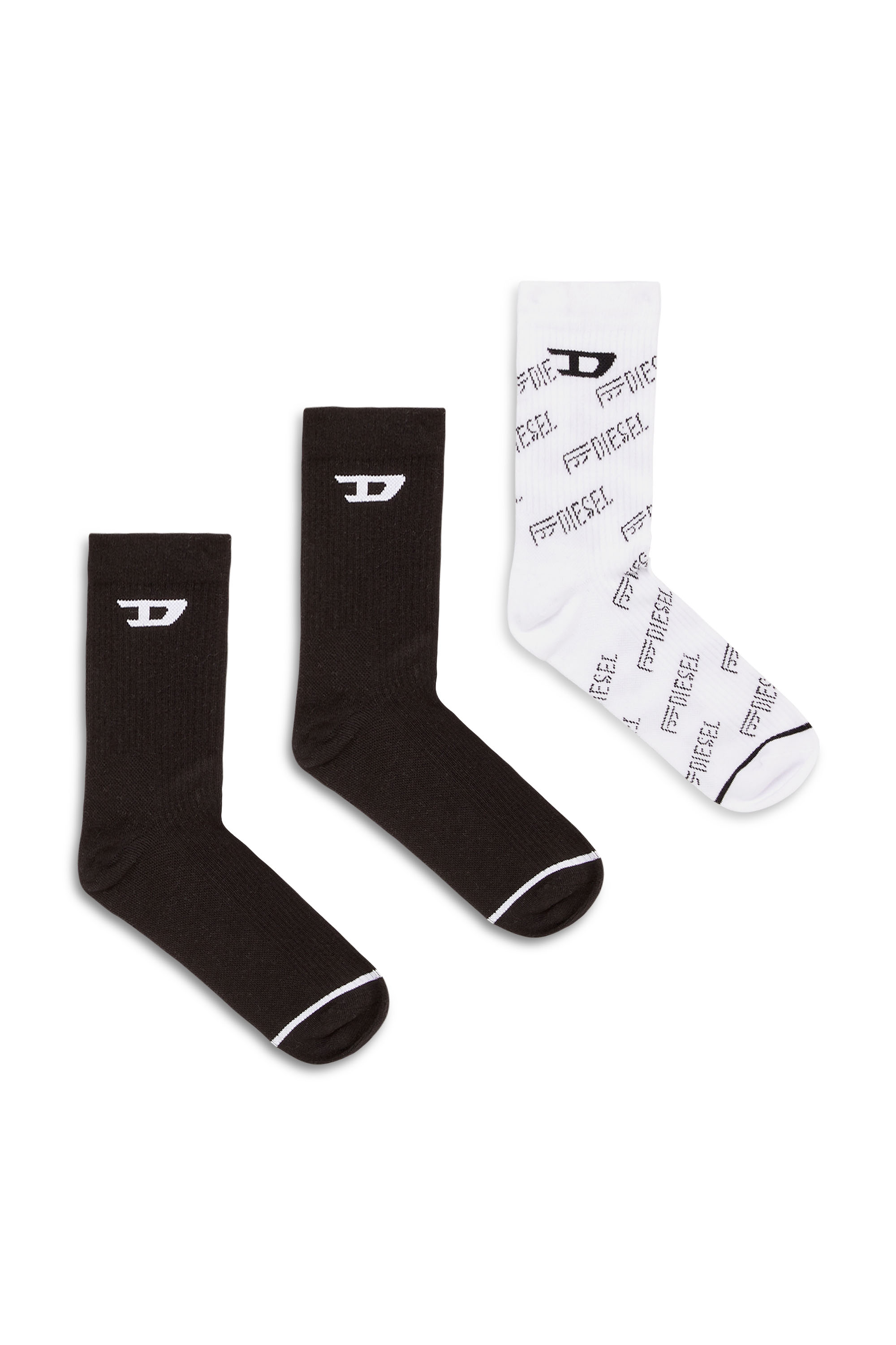 Diesel - SKM-D-TENNIS-CREW-17,5, Man's Three-pack cotton socks with all-over logo in Black/White - 1