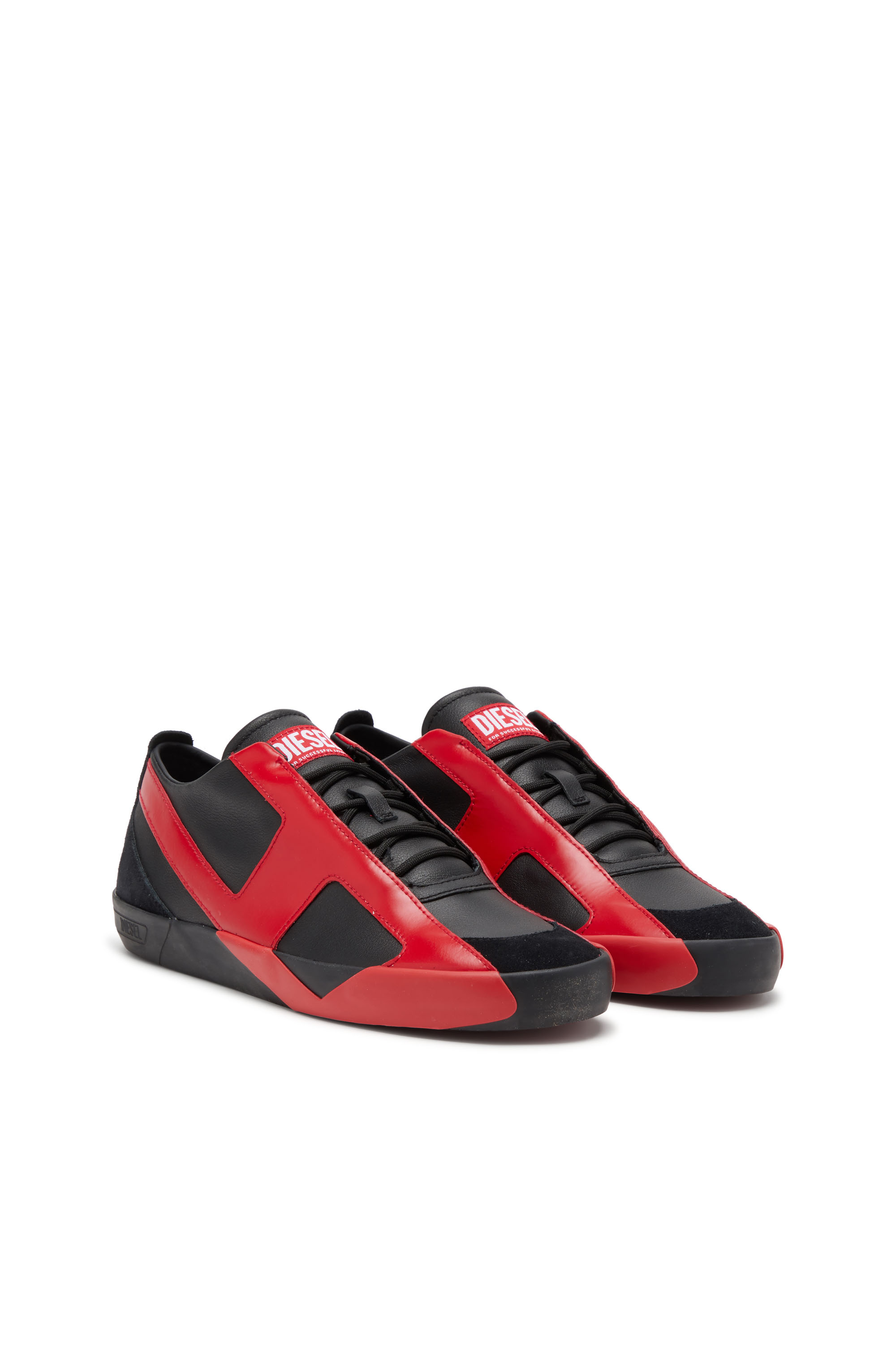 Diesel - S-SLANTE-D LOW, Man's Sneakers in suede and leather with D logo in Black/Red - 2