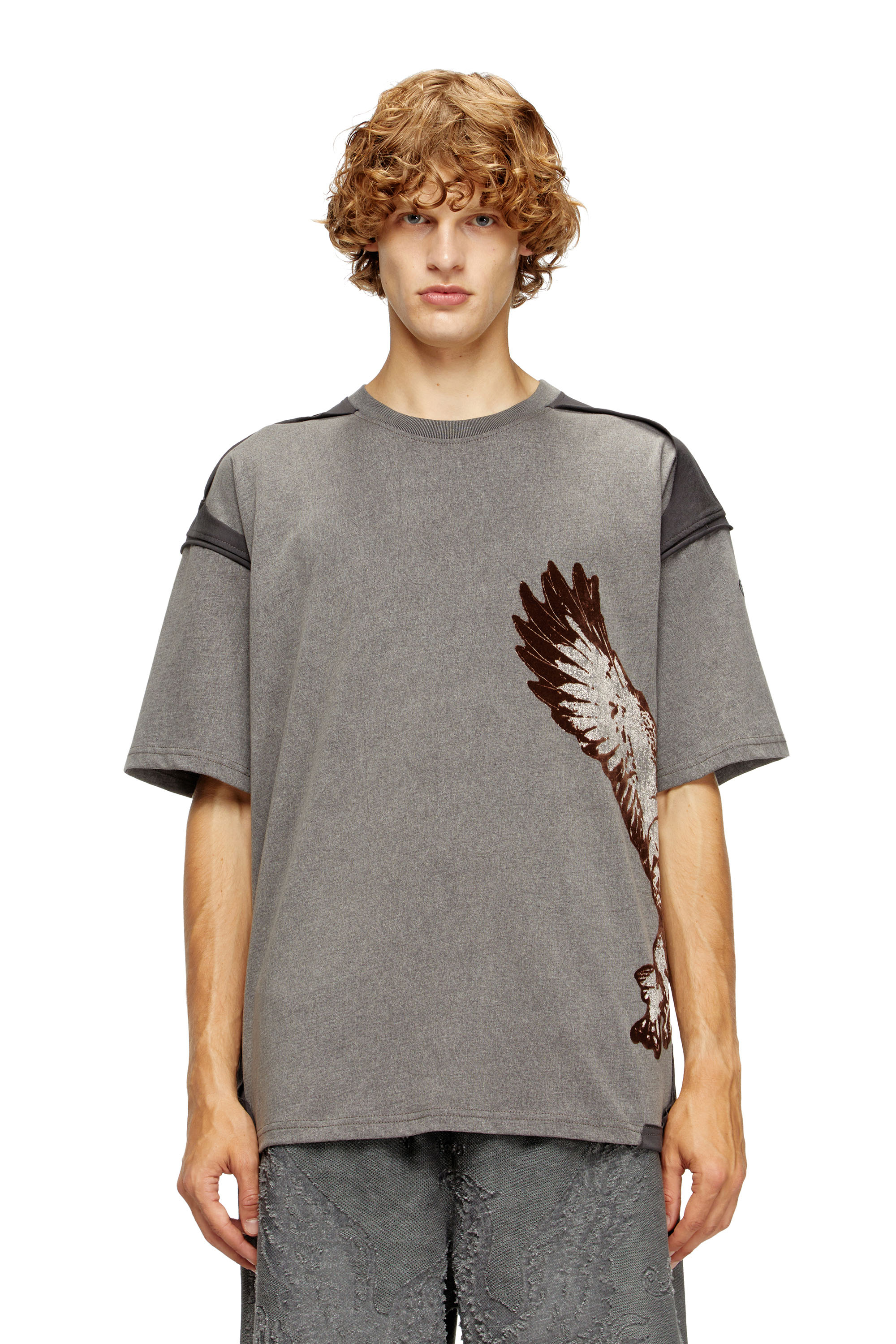 Diesel - T-BOXT-PEELOFF, Man's Peel-off T-shirt with eagle print in Grey - 1