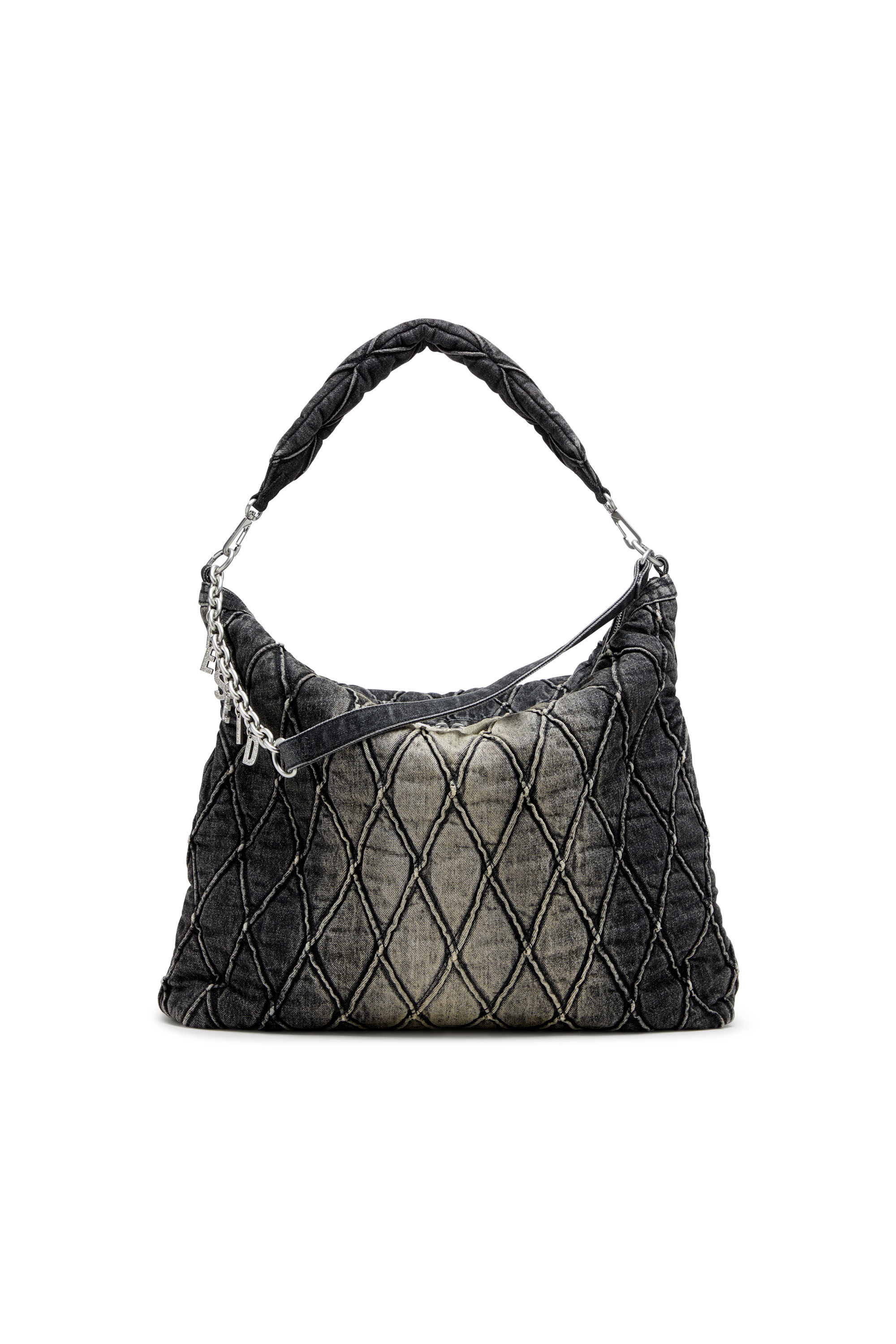 Diesel - CHARM-D HOBO, Woman's Large hobo in treated quilted denim in Black - 1