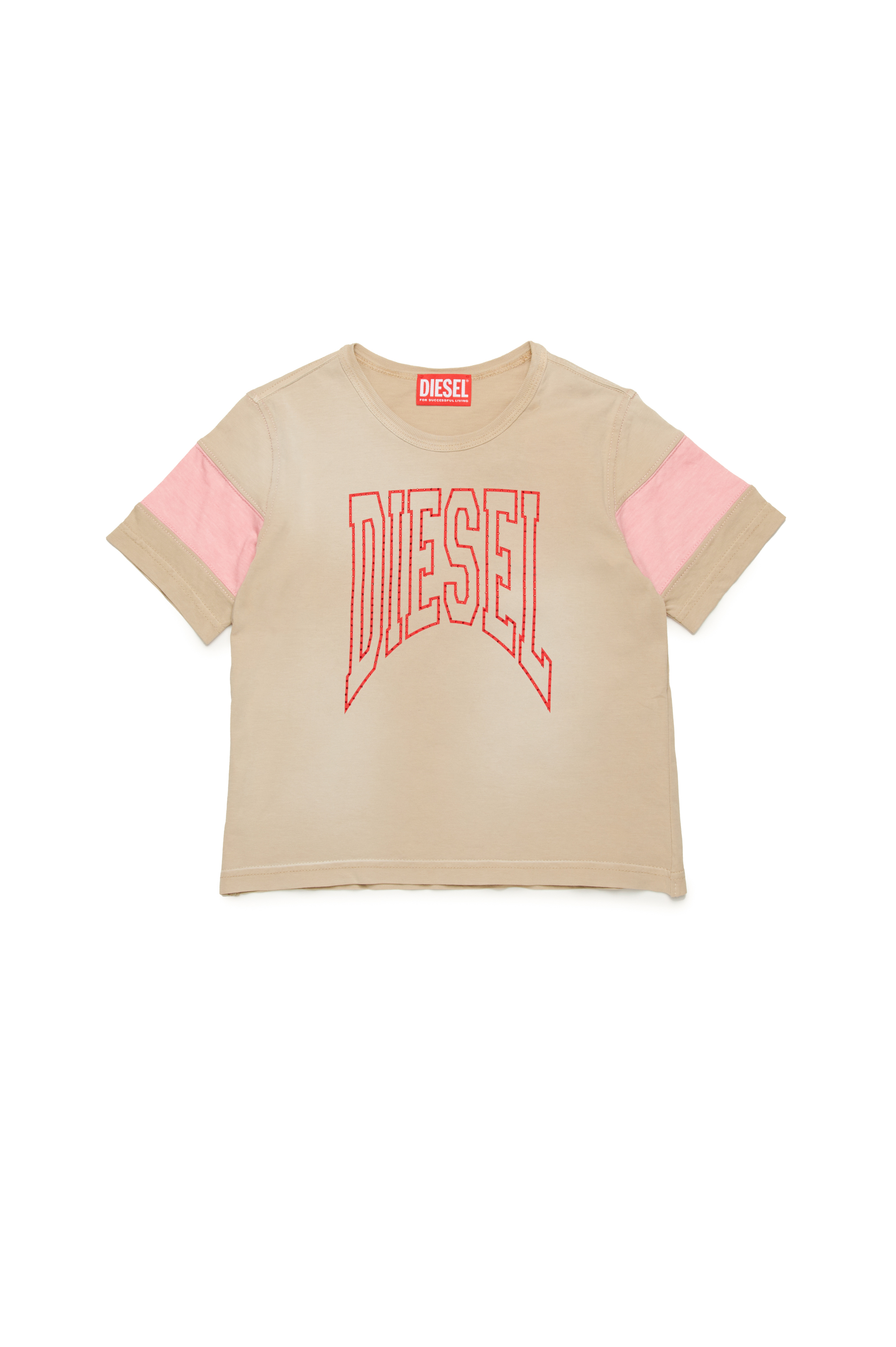 Diesel - TUNCUSL, Woman's T-shirt with crystal outline logo in Light Brown - 1