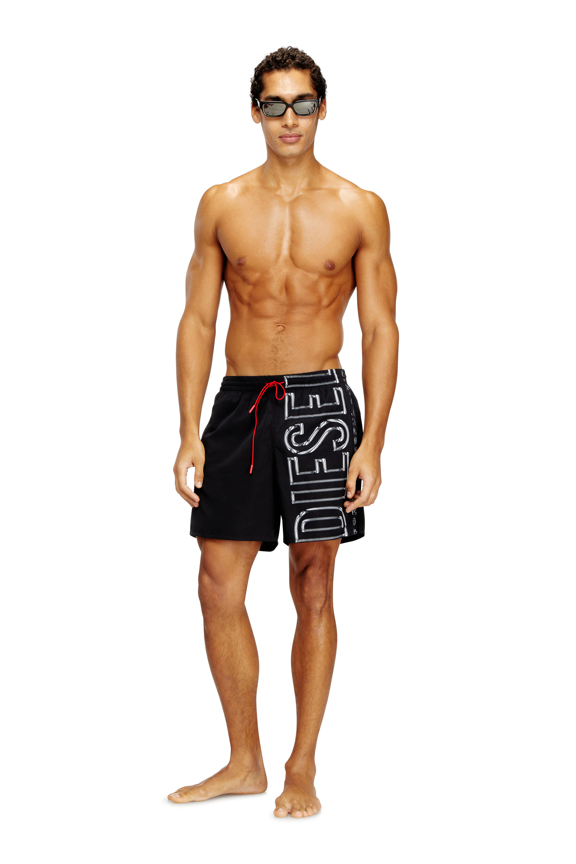 Diesel - SOCCER-41-D-CORE, Man's Swim shorts with oversized logo print in Black - 1