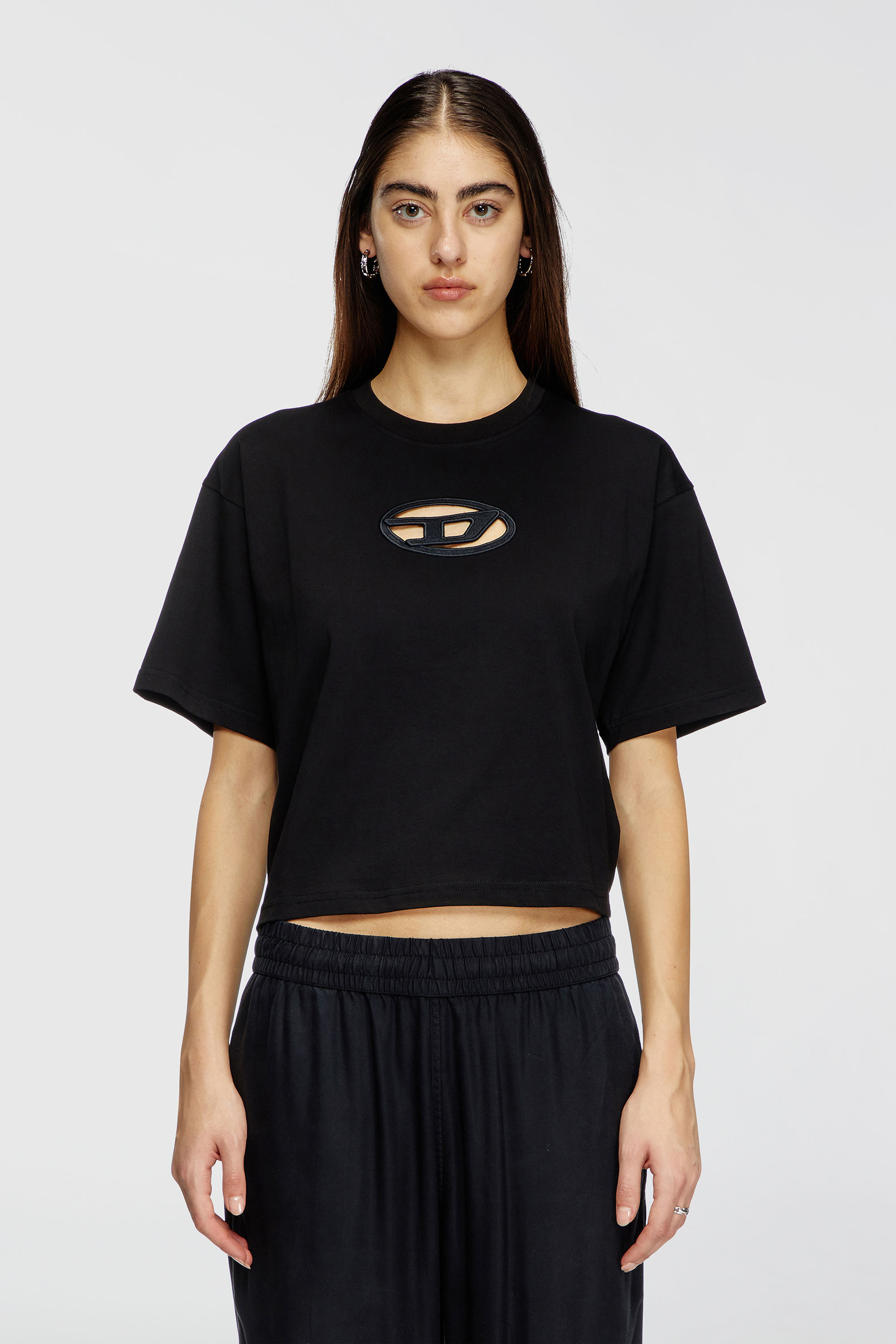 Diesel - T-BUXT-CROP-OD, Woman's Boxy T-shirt with cut-out Oval D logo in Black - 3