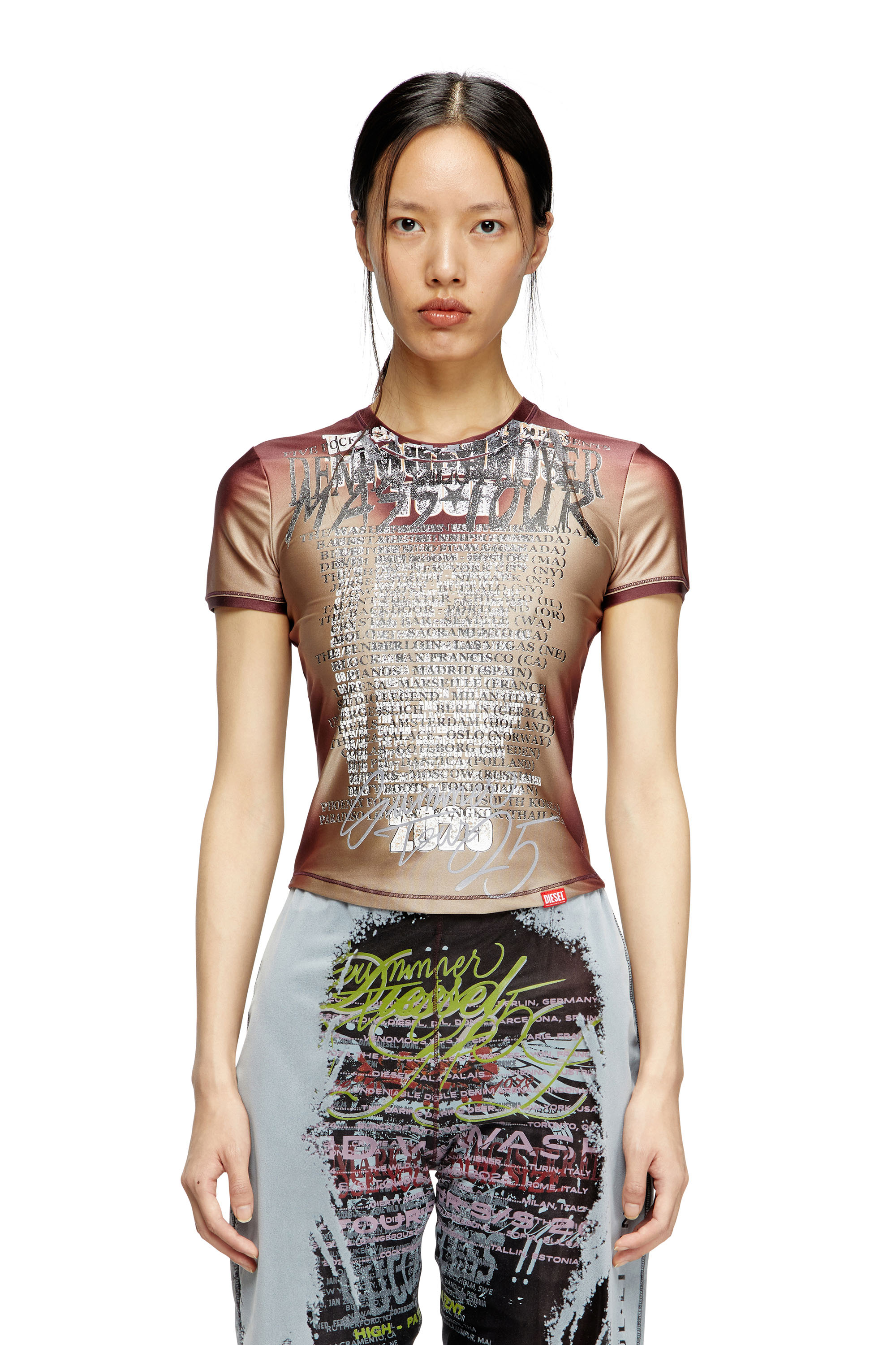 T-KALYC, Brown Diesel - T-KALYC, Woman's Short-sleeve top with lyrics print in Brown - 3