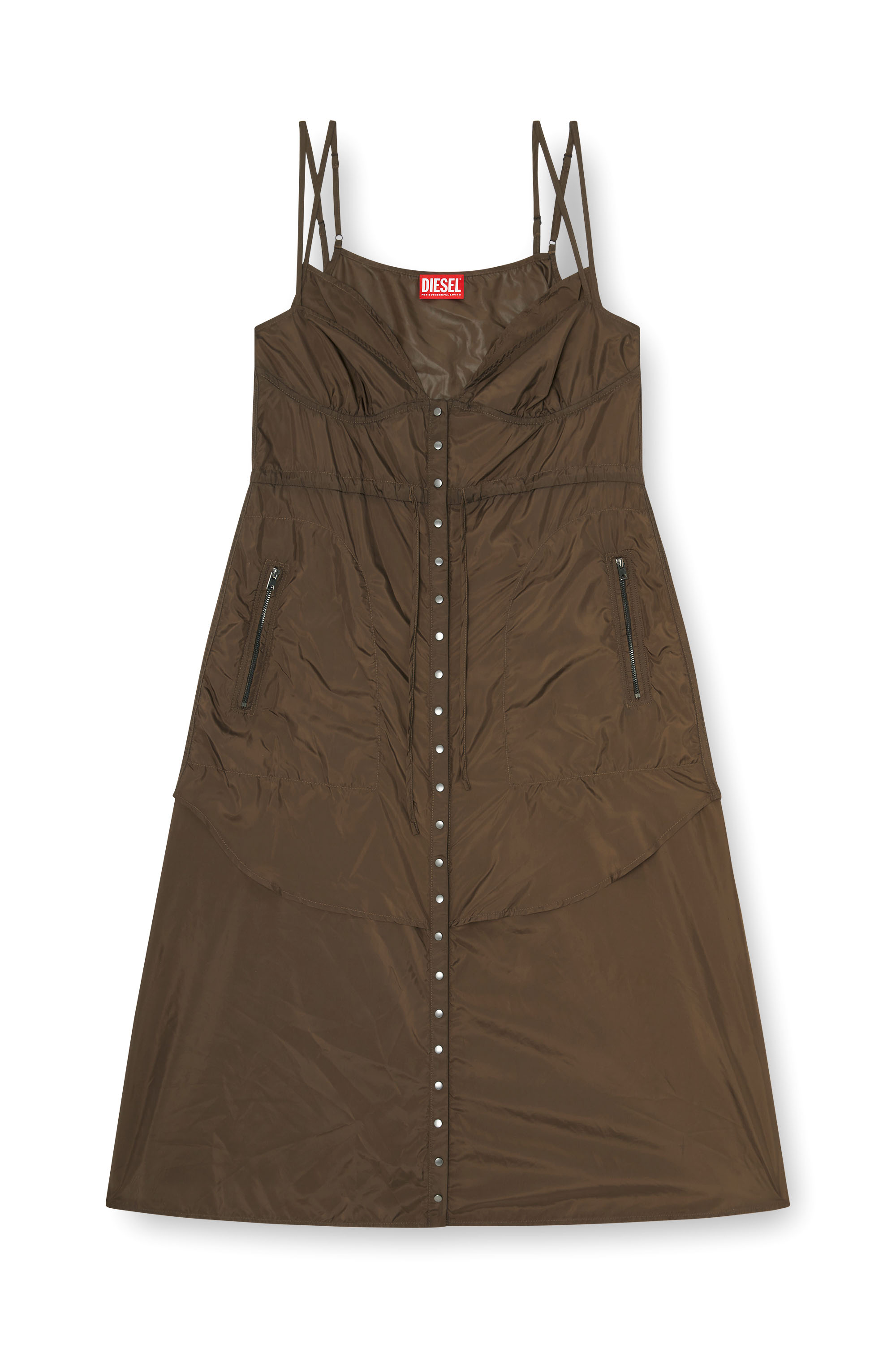 Diesel - D-OROTEA-T1, Woman's Lightweight nylon dress with layered design in Brown - 3