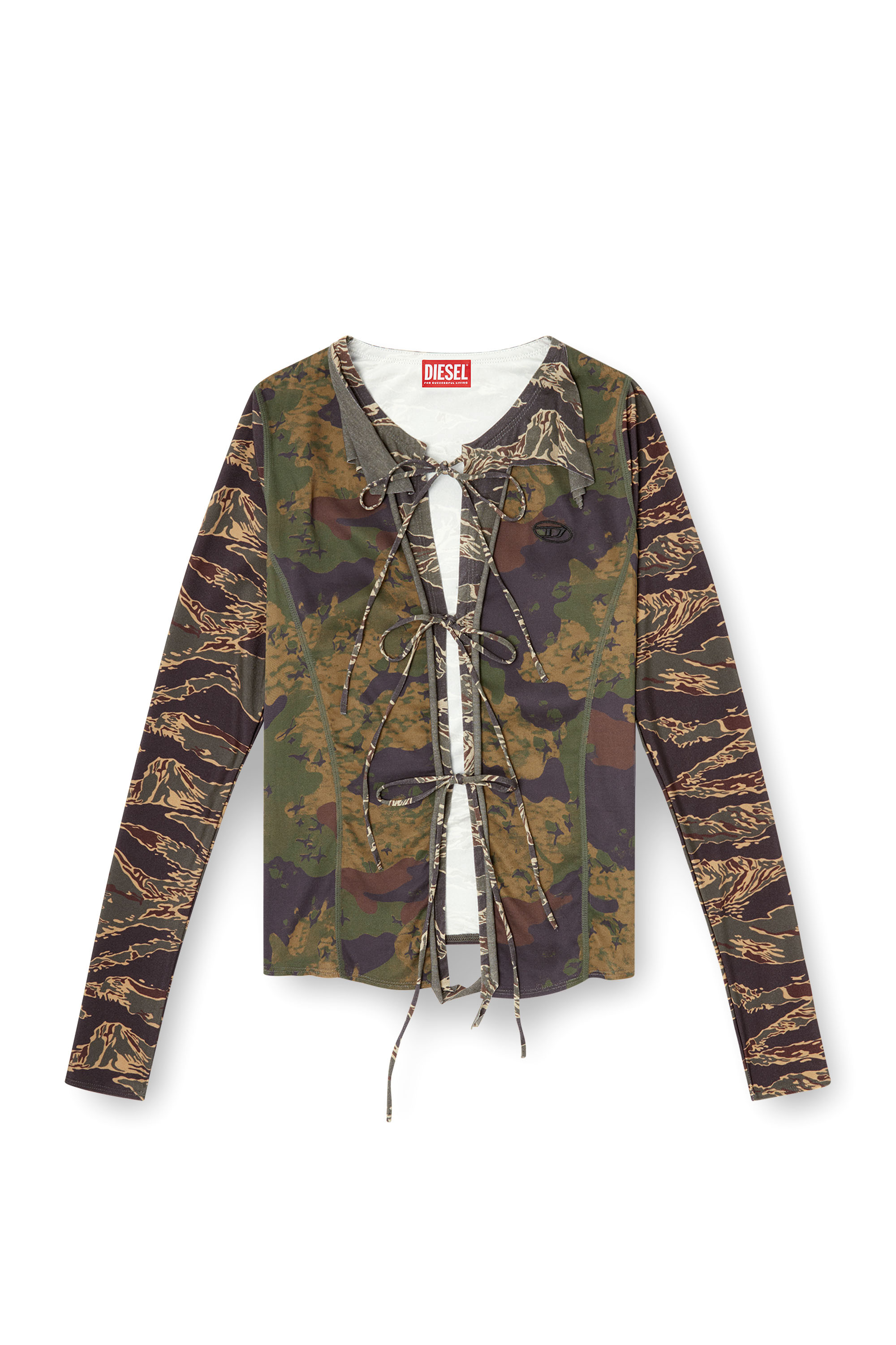 Diesel - T-AFRY, Woman's Tie cardigan with mixed camo prints in Military Green - 3