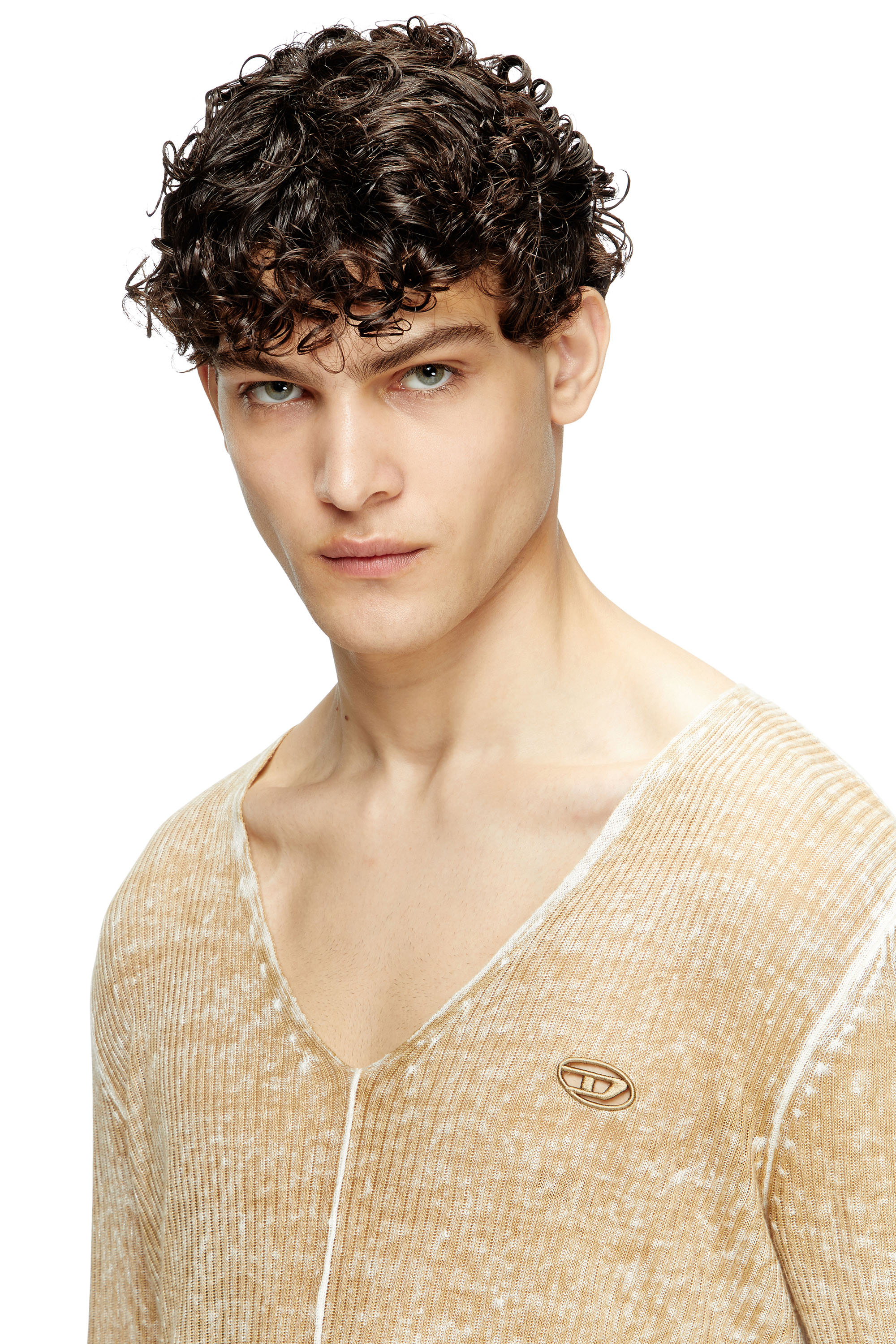 Diesel - K-ROBBEL, Man's Inside-print jumper with contrast detail in Beige - 5