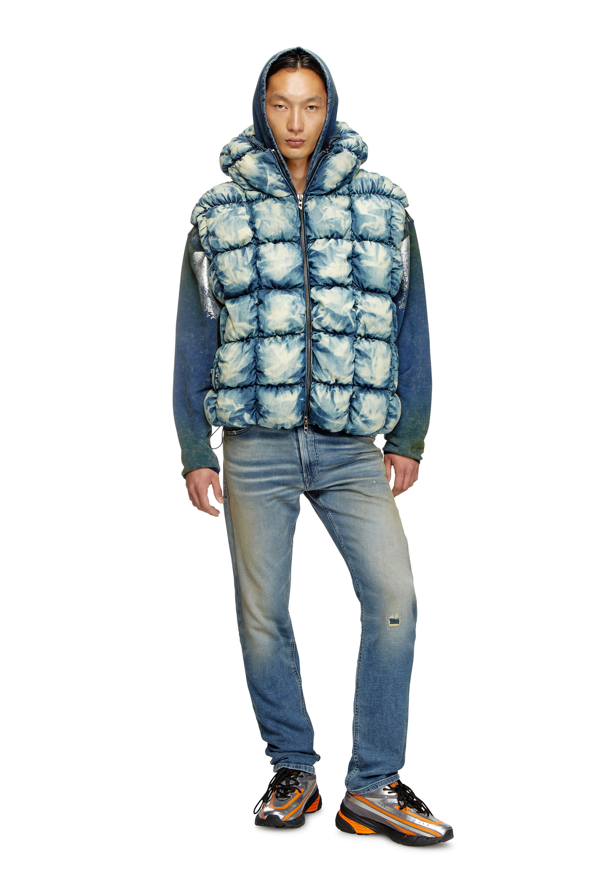 Diesel - W-THYS, Unisex's Tie-dyed denim puffer vest in Blue - 1