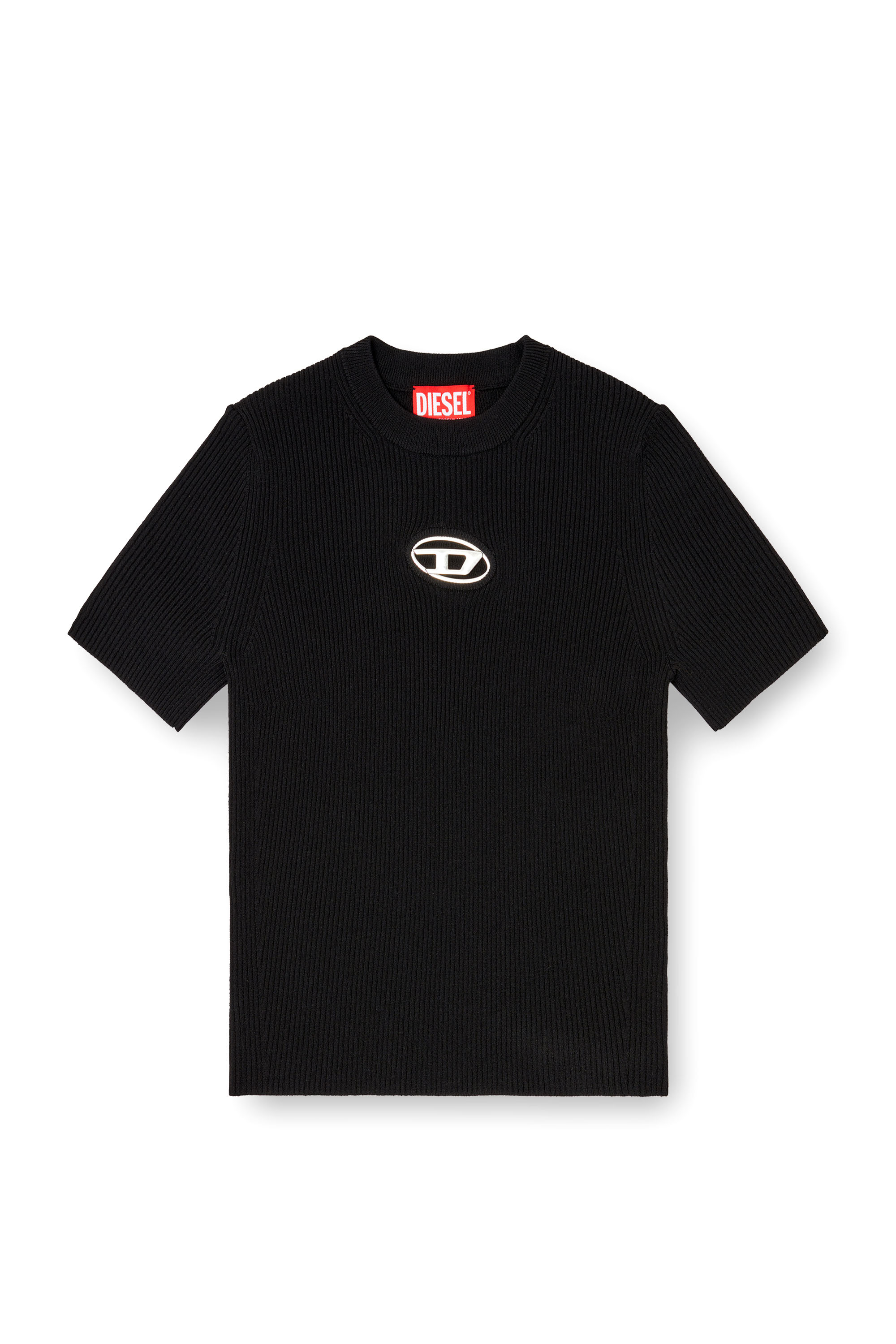 M-VALARI-SS, Black Diesel - M-VALARI-SS, Woman's Short-sleeve jumper with metal Oval D in Black - 2