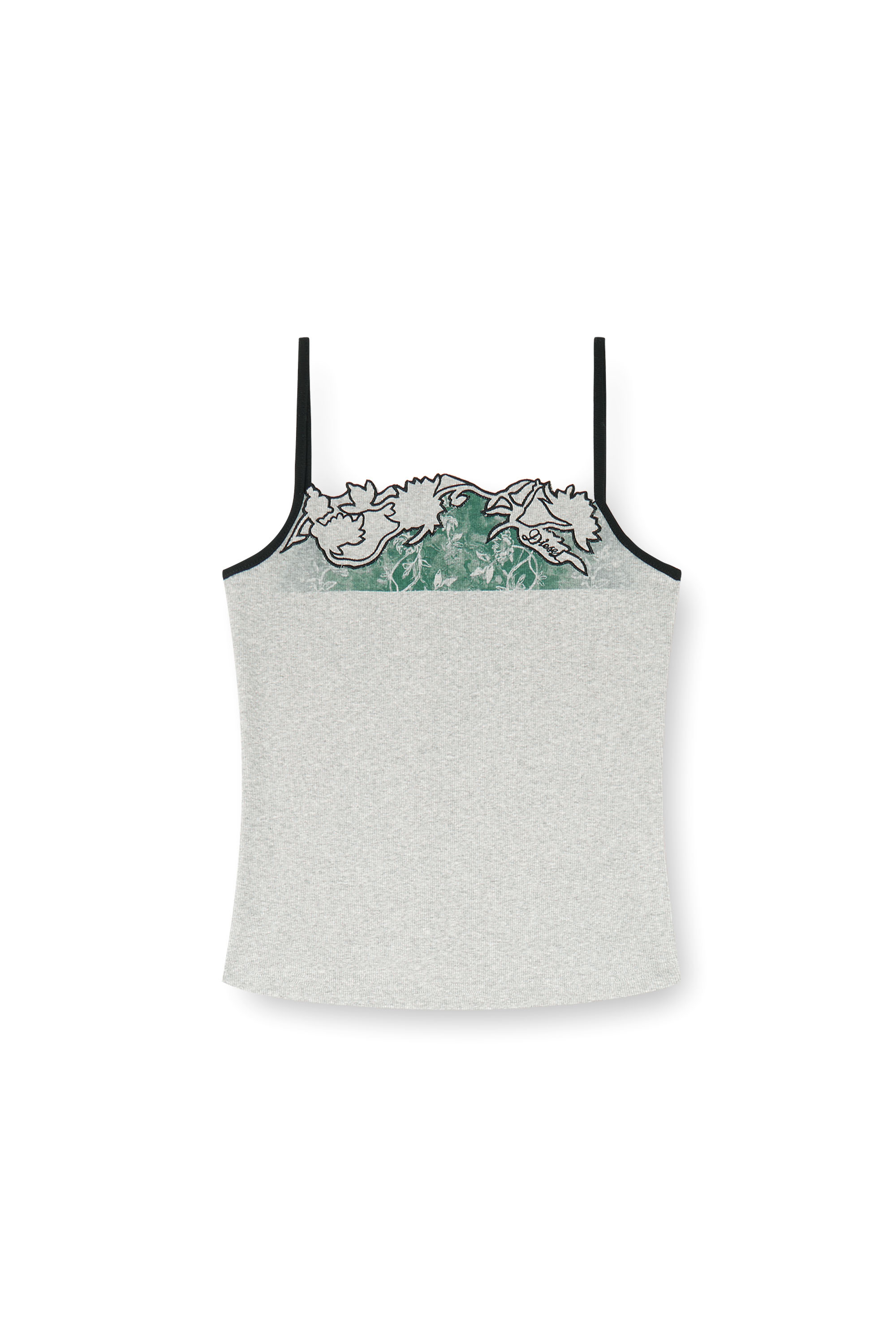 Diesel - T-EDNA, Woman's Ribbed camisole with floral outline embroidery in Grey - 2