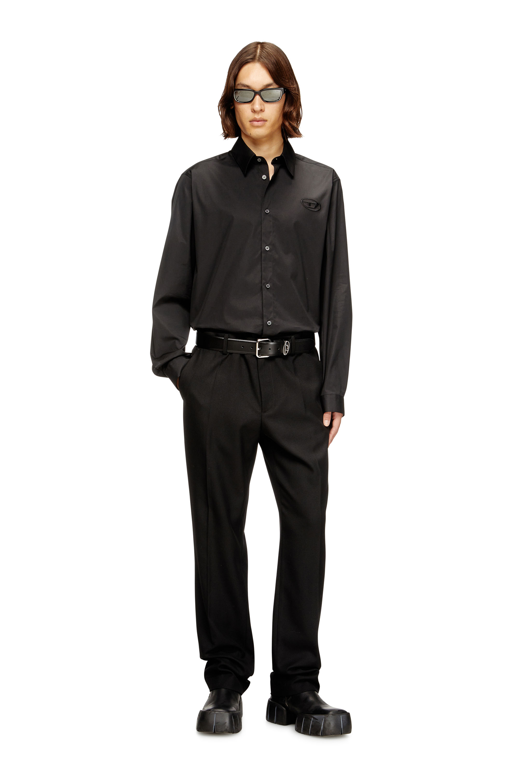 Diesel - S-SIMPLY-GSBH, Man's Stretch poplin shirt with embroidery in Black - 2