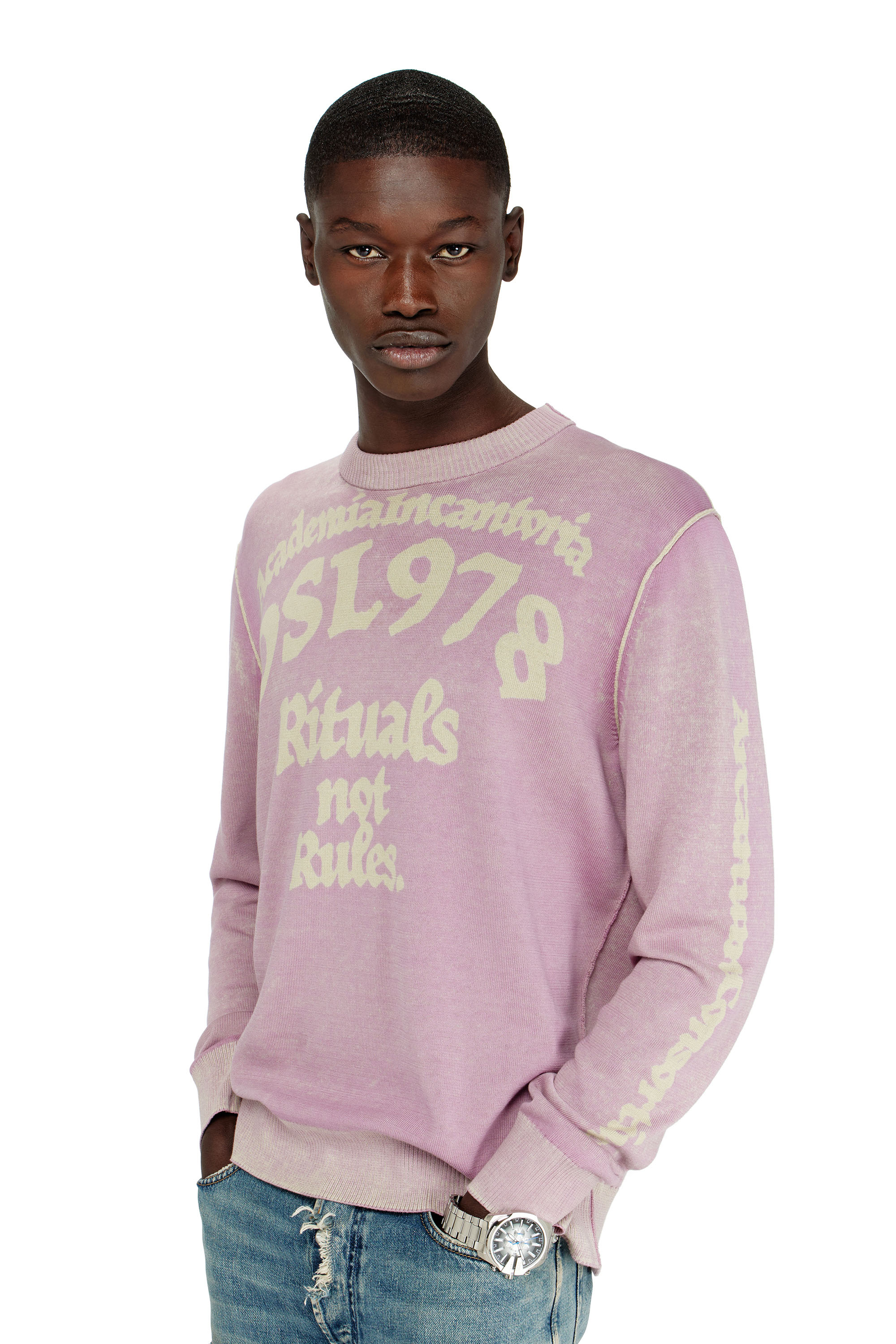 Diesel - K-LAUTI, Man's Treated cotton jumper with slogan in Lilac - 5