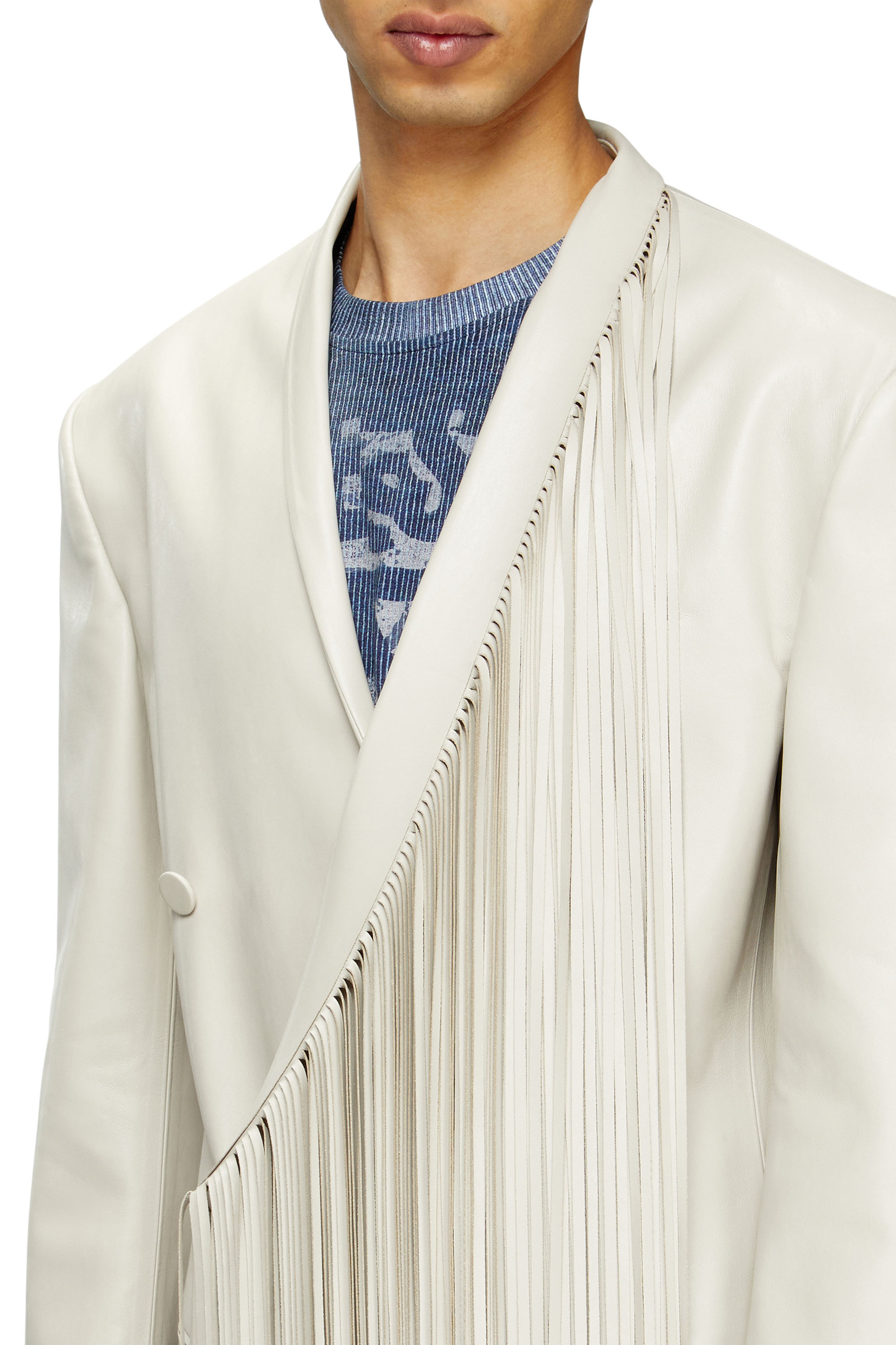 Diesel - J-ELDAR-A, Man's Long coat with shredded scarf fringing in Light Grey - 5