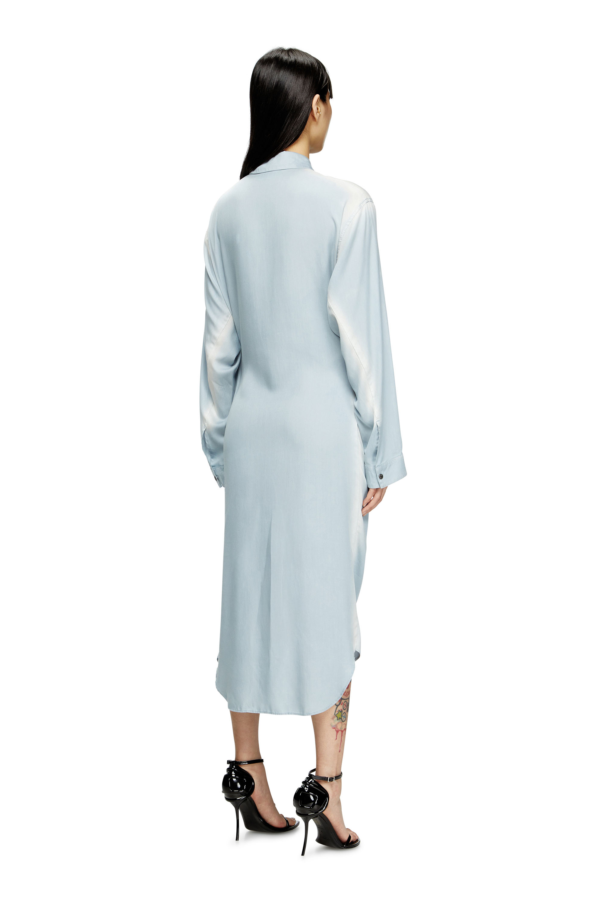 Diesel - D-ILETTA-R1, Woman's Wrap shirt dress in treated twill in Light Blue - 3
