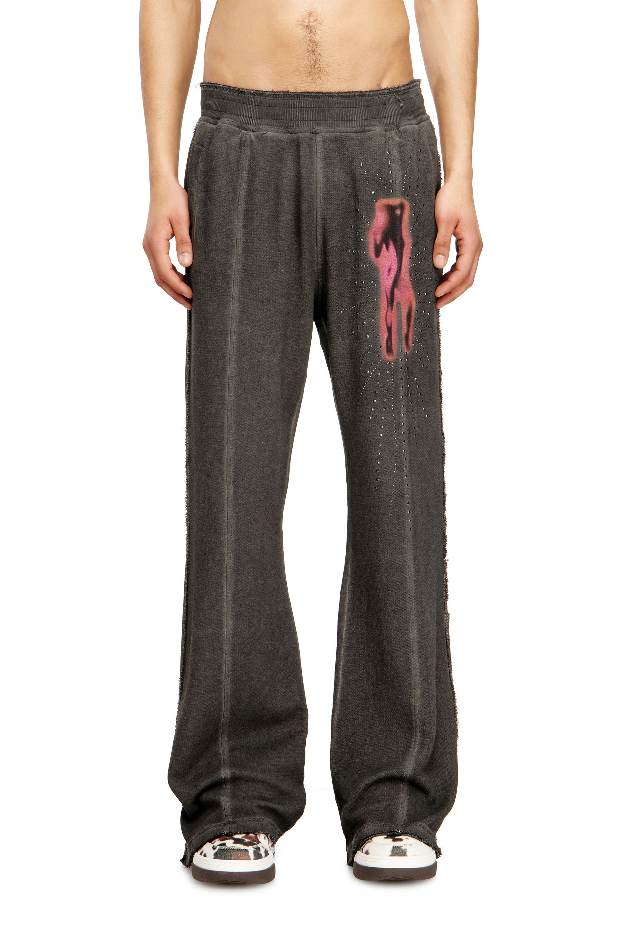 Diesel - P-QUINN, Man's Sweatpants with studs and graphic print in Grey - 1