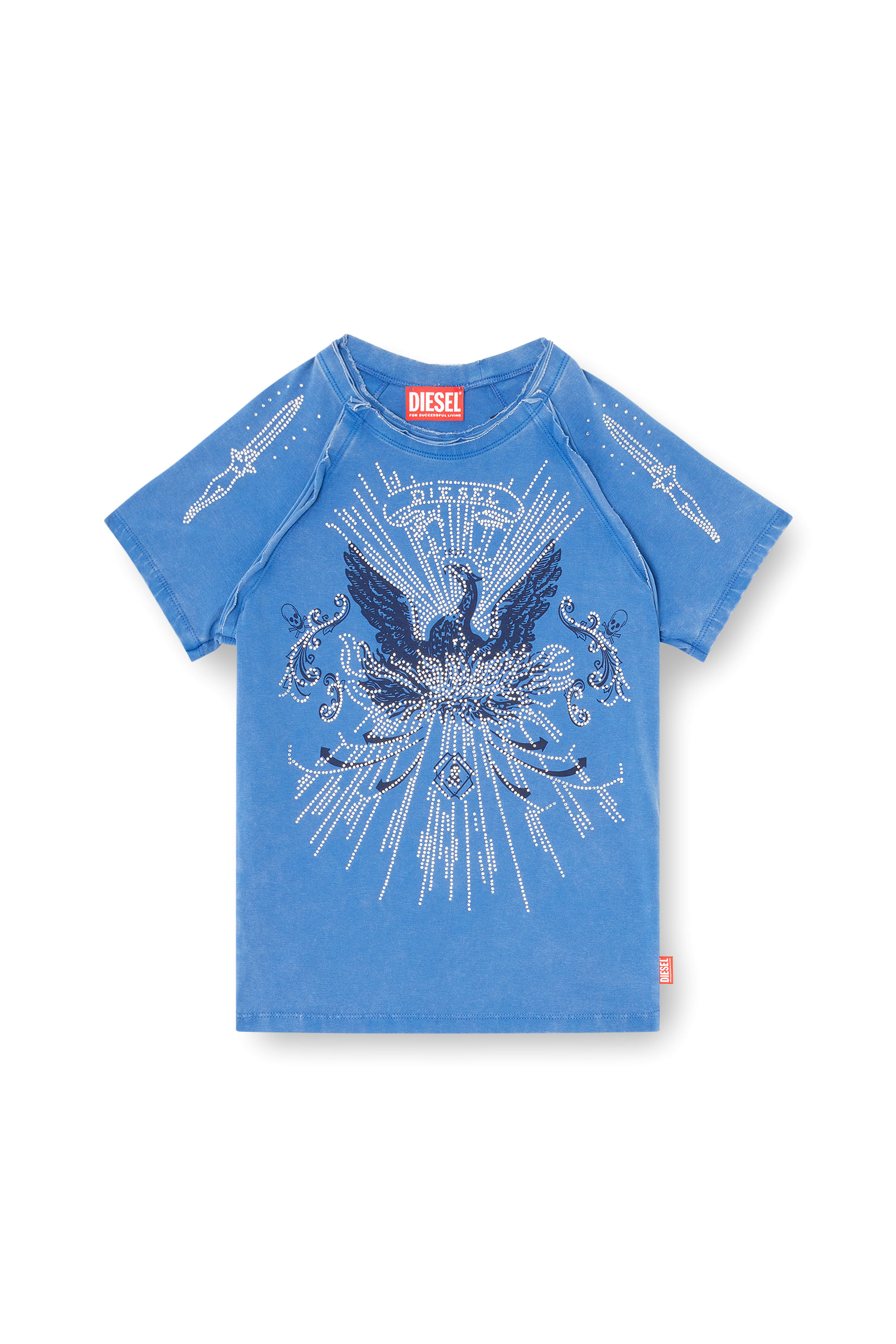 Diesel - T-ROWEENA, Woman's Phoenix T-shirt with rhinestones in Blue - 3