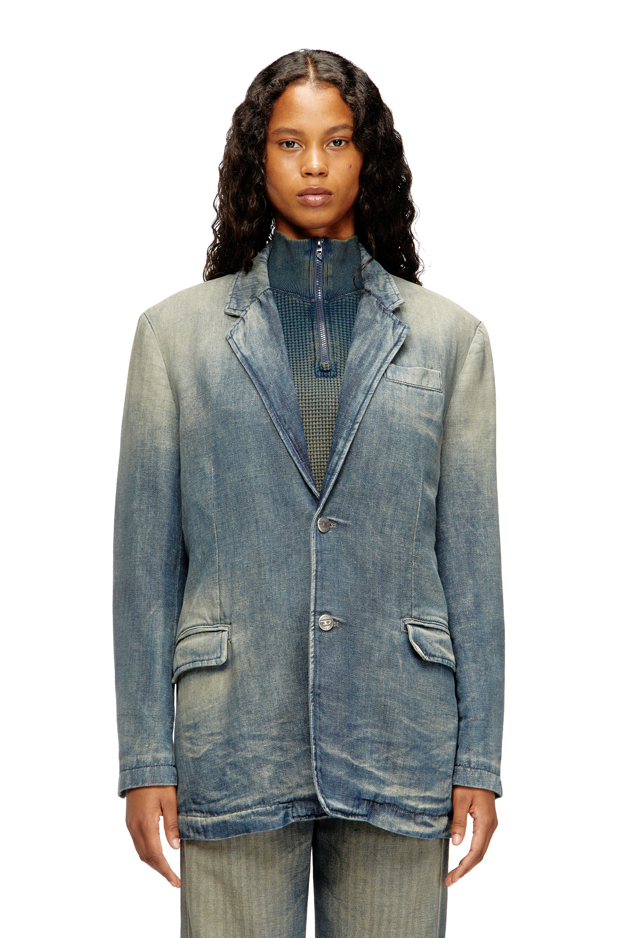 Diesel - D-REGER-D, Unisex's Blazer in dirt-effect herringbone denim in Grey/Blue - 2