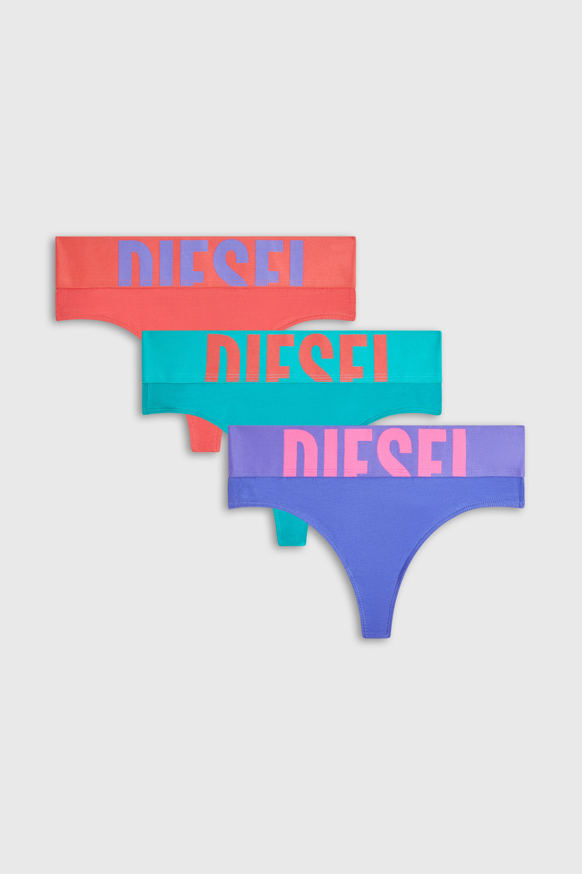 Diesel - UFST-STARS-THREEPACK, Woman's Three-pack thongs with cut-off logo in Violet/Blue - 2
