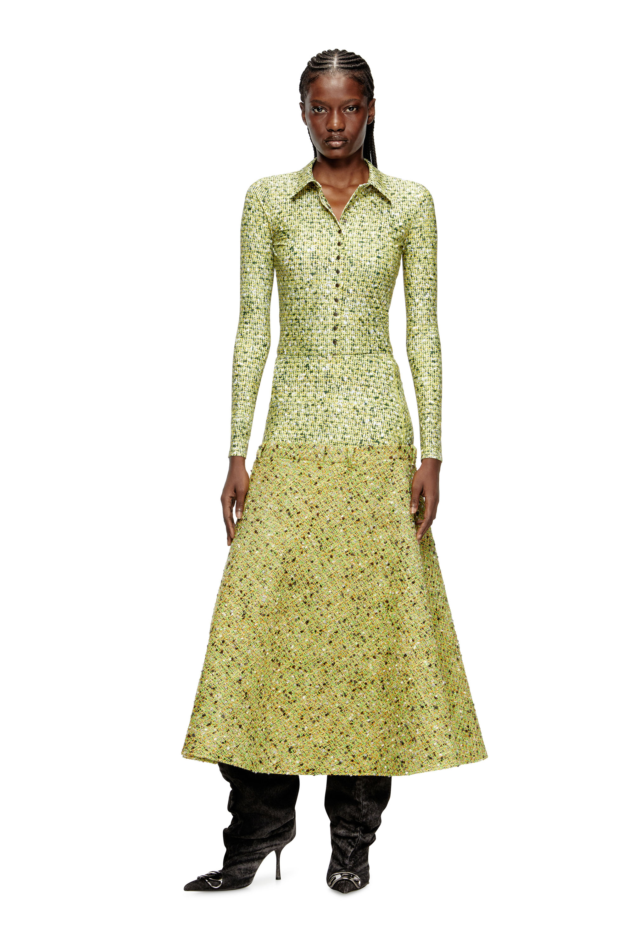 O-GRACE-MIX, Green Diesel - O-GRACE-MIX, Woman's Bouclé skirt with lycra waist in Green - 1