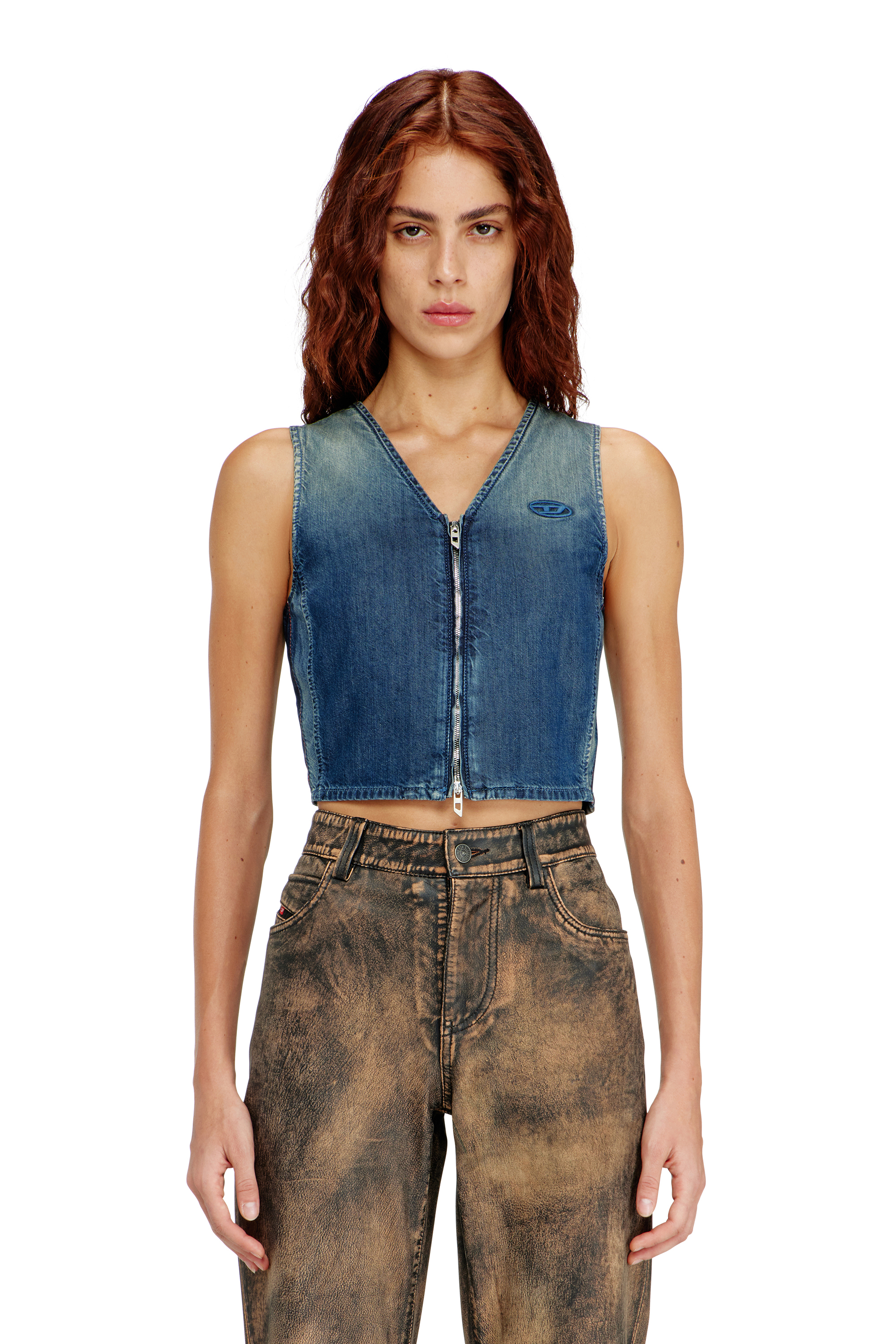 Diesel - DE-MEIO-S, Woman's Cropped denim top with front zip in Blue - 1