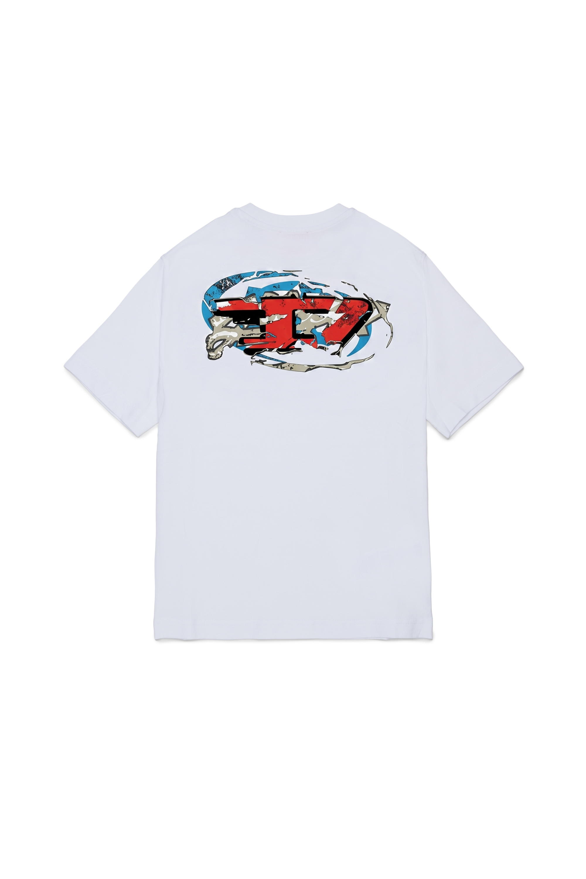 Diesel - TSCRAP OVER, Man's T-shirt with Oval D embroidery and flock print in White - 2