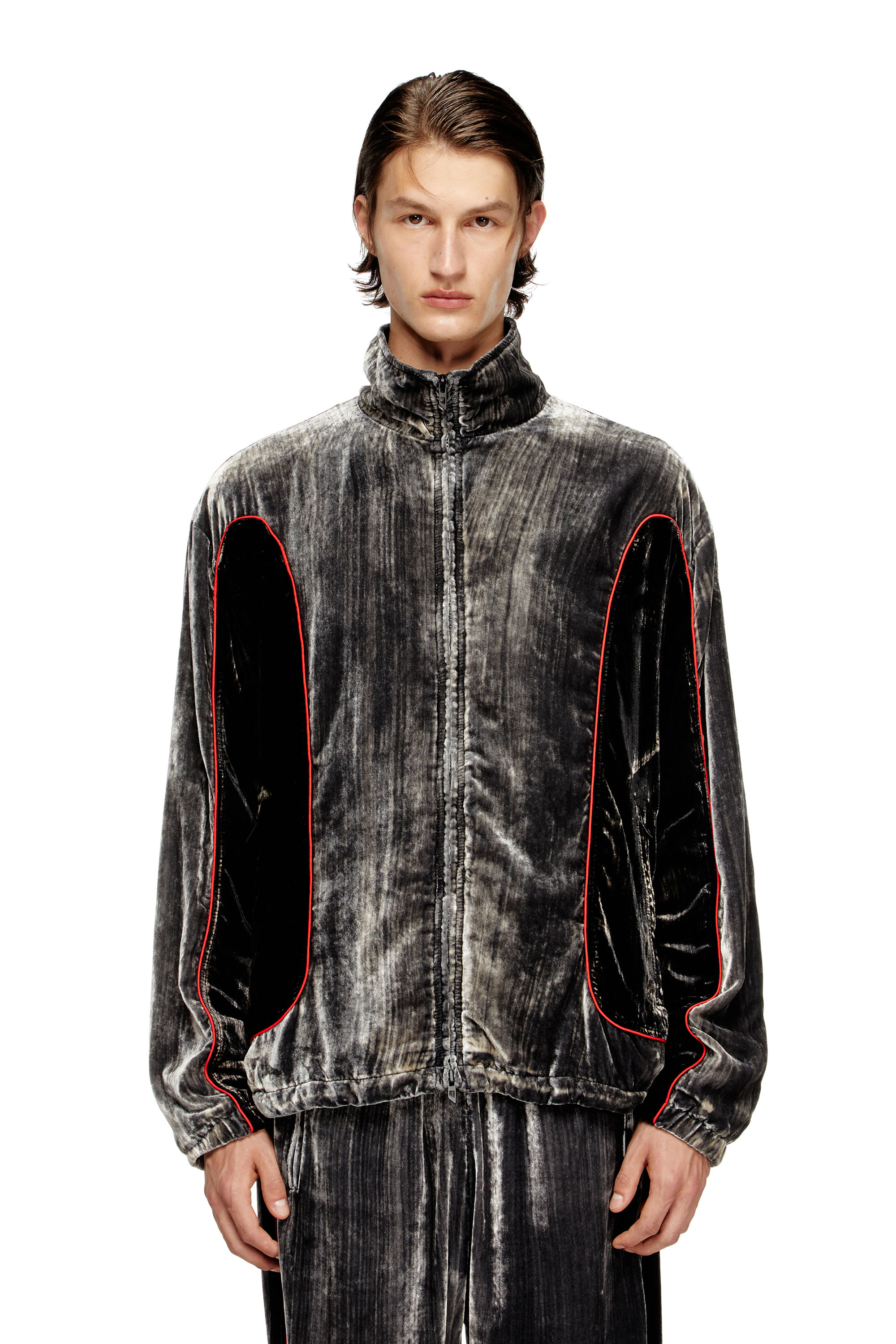 Diesel - J-HAY, Man's Track jacket in treated velvet in null - 1