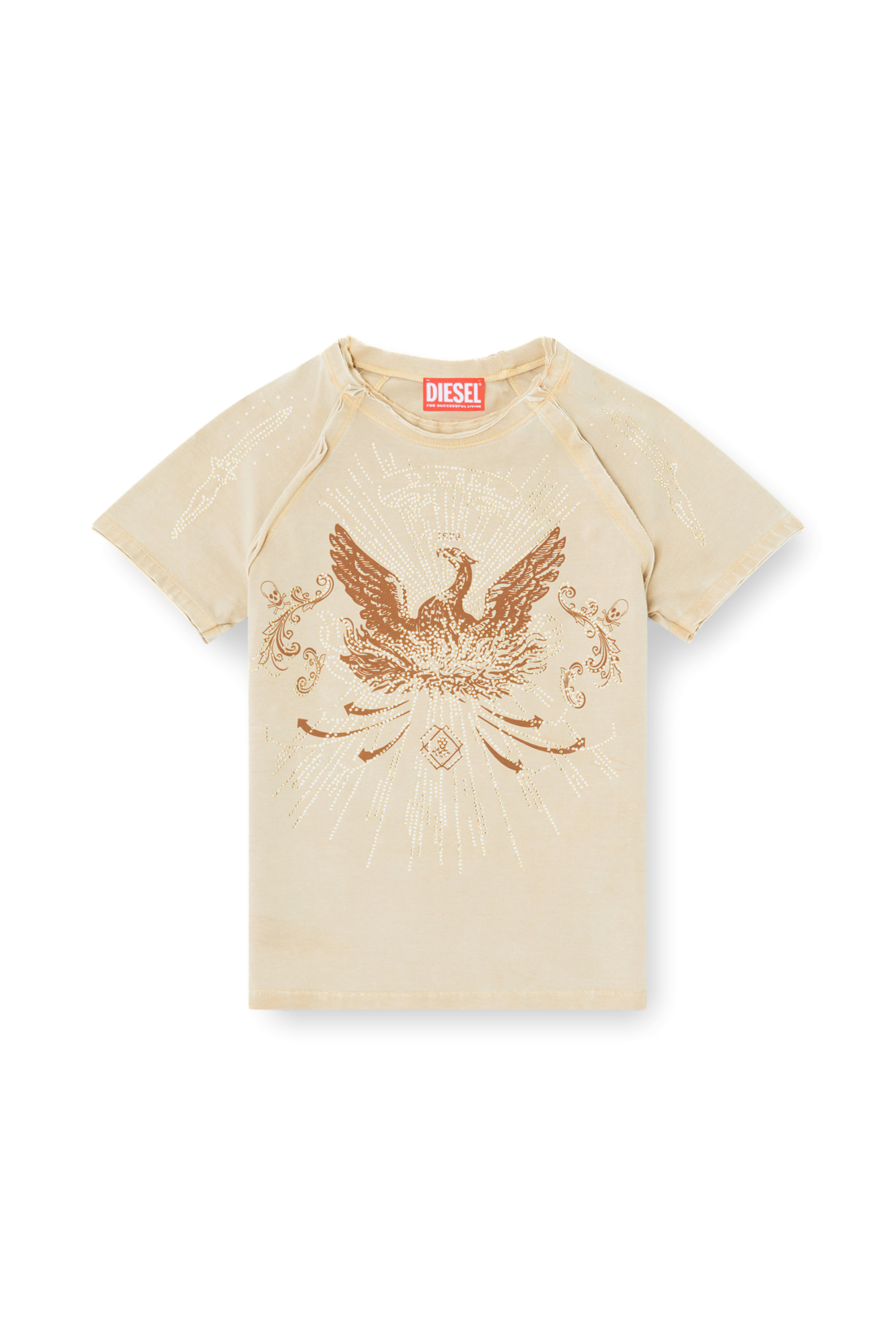 Diesel - T-ROWEENA, Woman's Phoenix T-shirt with rhinestones in Light Brown - 3