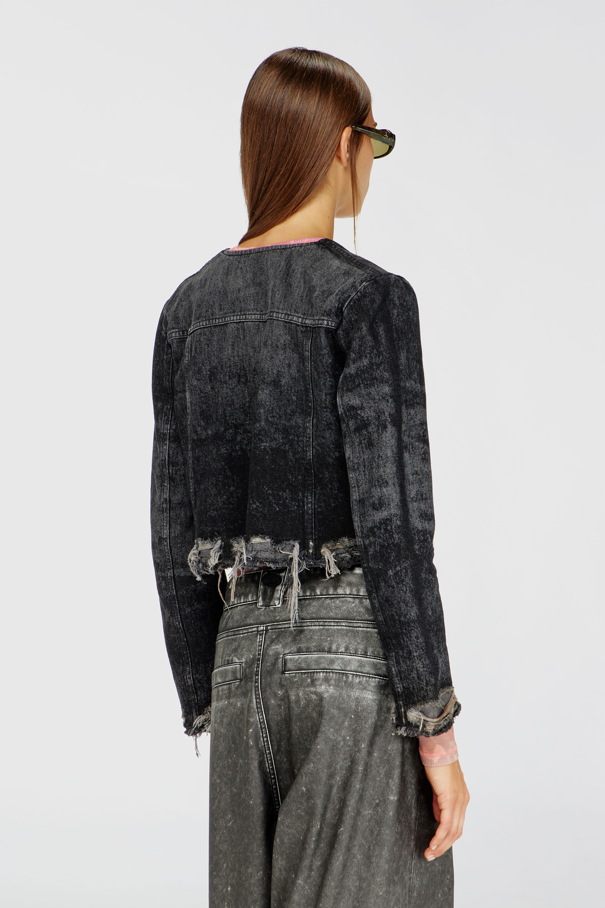 Diesel - DE-GRAFFY-FSH, Woman's Jacket in lasered cotton-hemp denim in Black - 4