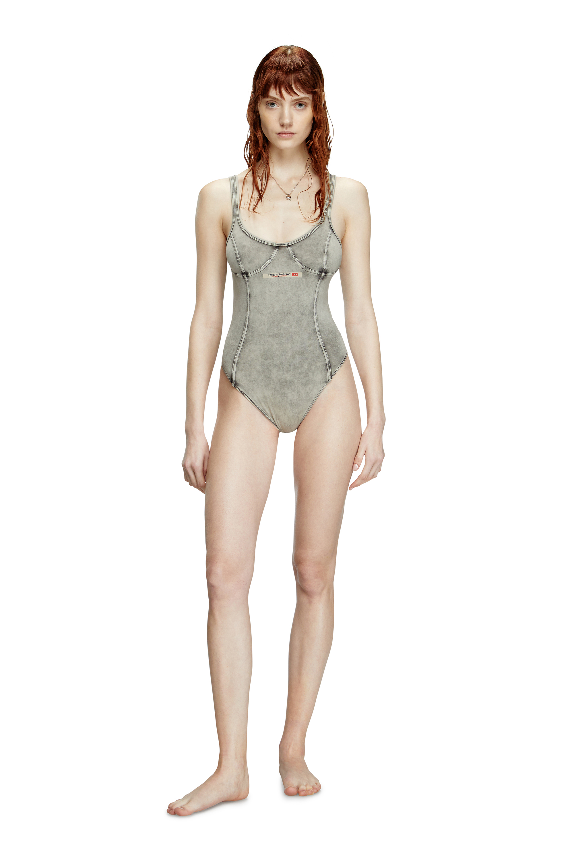 Diesel - CAMI-DNM, Woman's Bodysuit in denim-effect jersey in Grey - 2