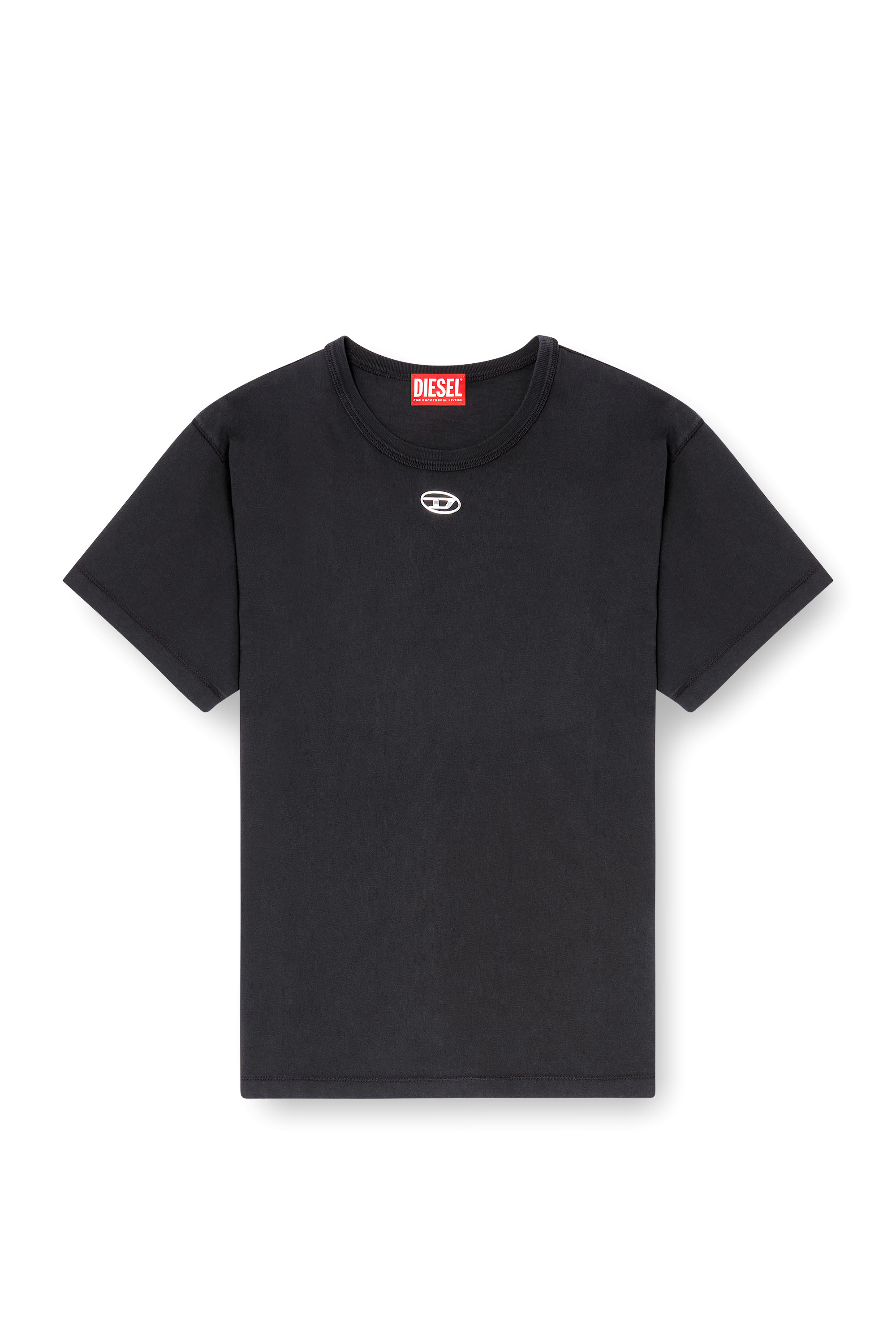 Diesel - T-NORMY-OD-S1, Woman's Cotton T-shirt with metallic Oval D in Black - 2