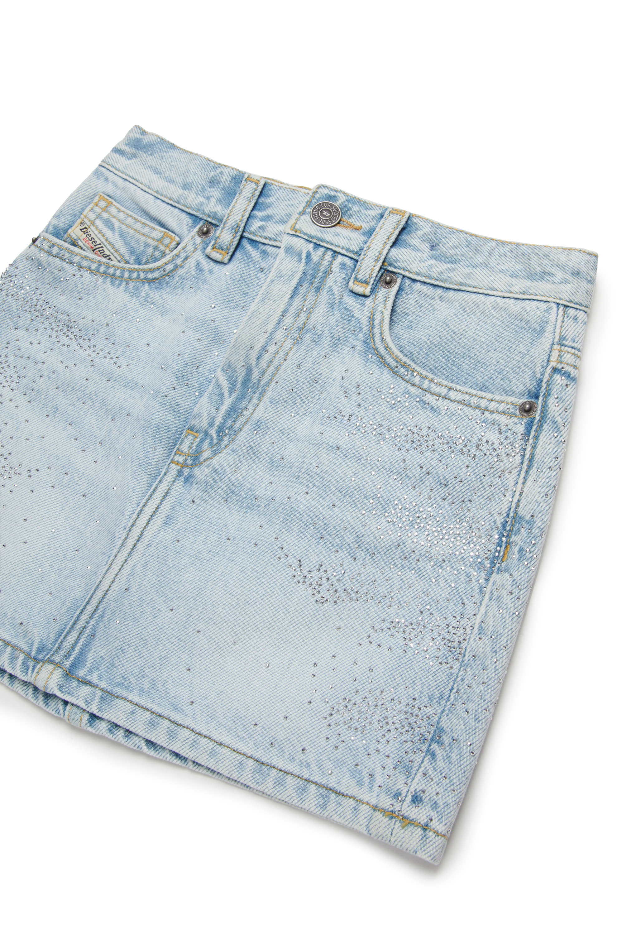 Diesel - GIANNA, Woman's Short denim skirt with microstones in Light Blue - 3