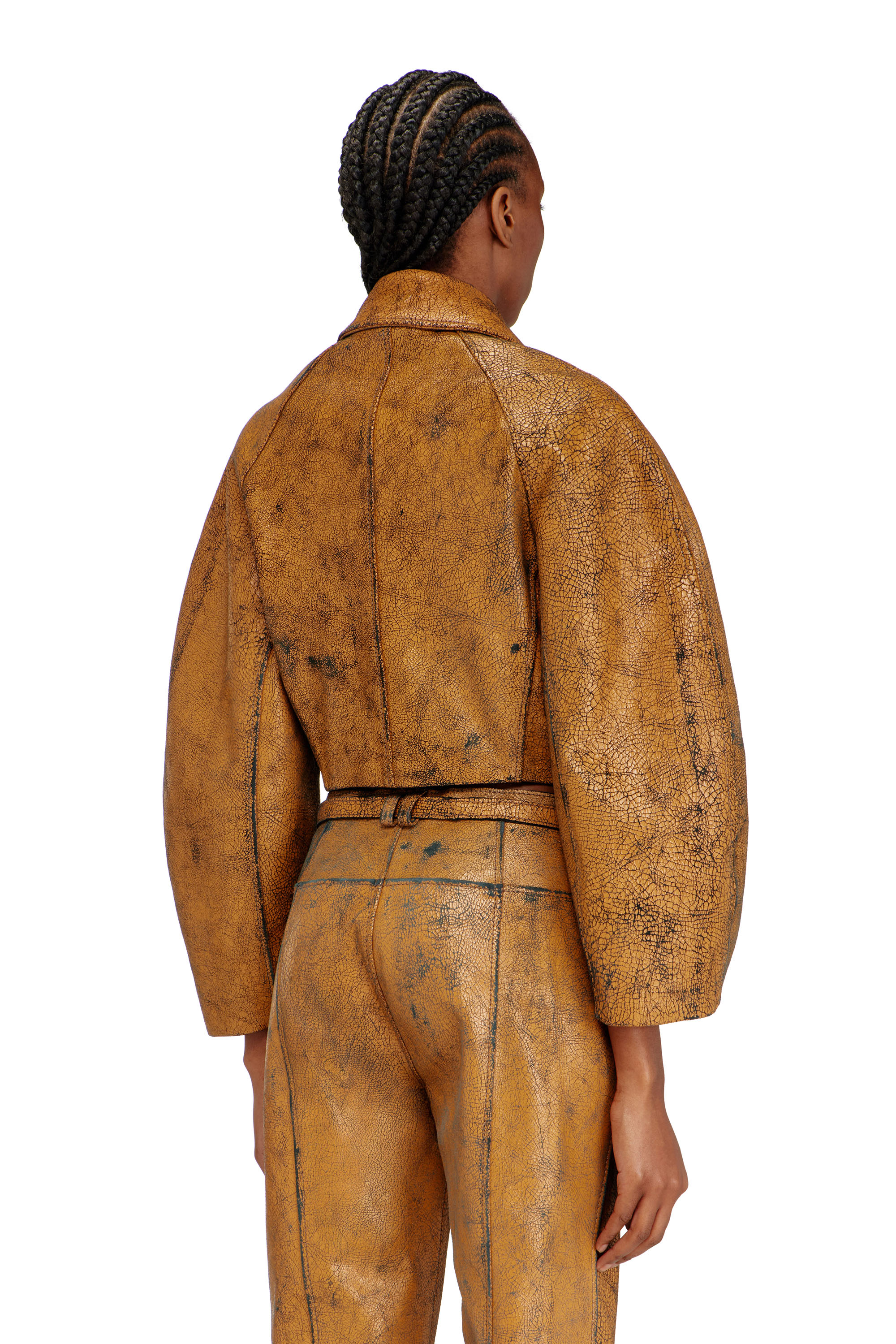 Diesel - L-RAYA, Woman's Cropped cocoon jacket in crackle leather in null - 4