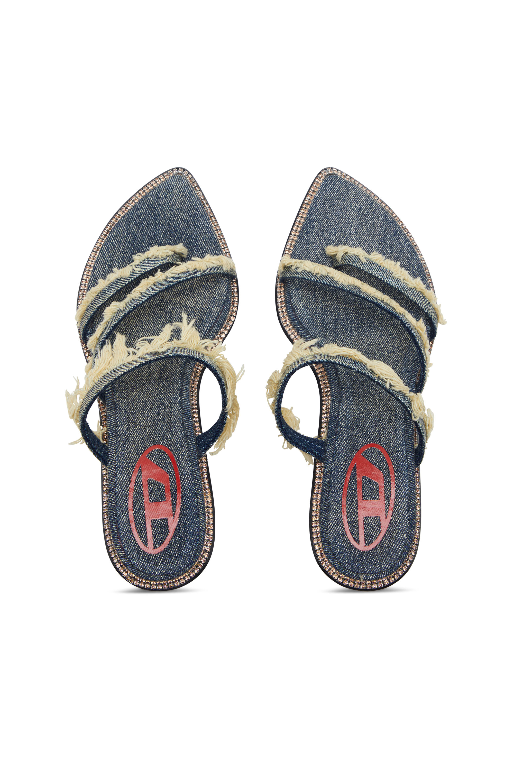 Diesel - D-HAVANNA KITTIE, Woman's D-Havanna Kittie-Frayed-denim mules with crystals in Blue - 4