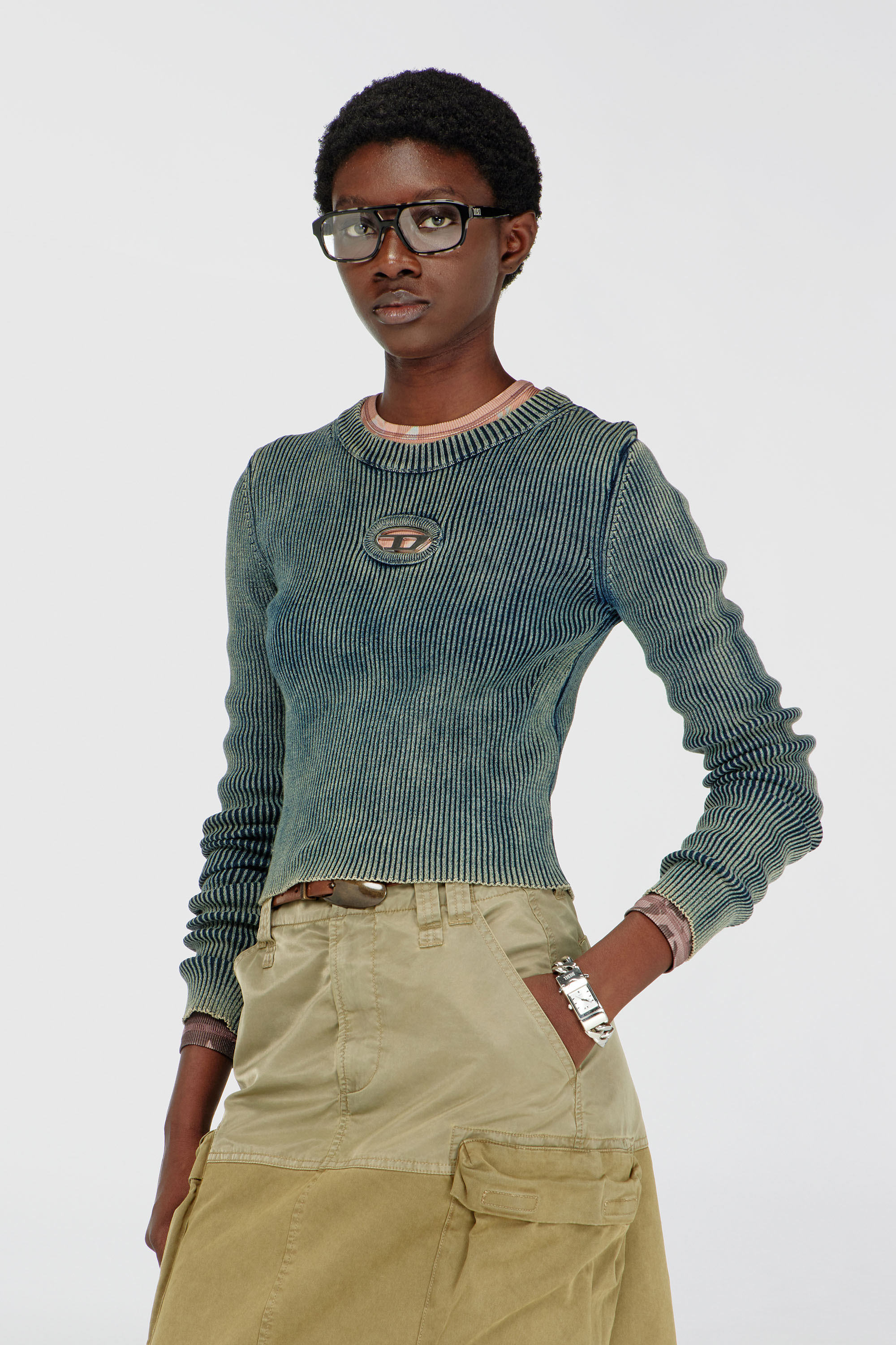 Diesel - M-ANCHOR-A, Woman's Rib-knit top with Oval D in Dark Blue - 1
