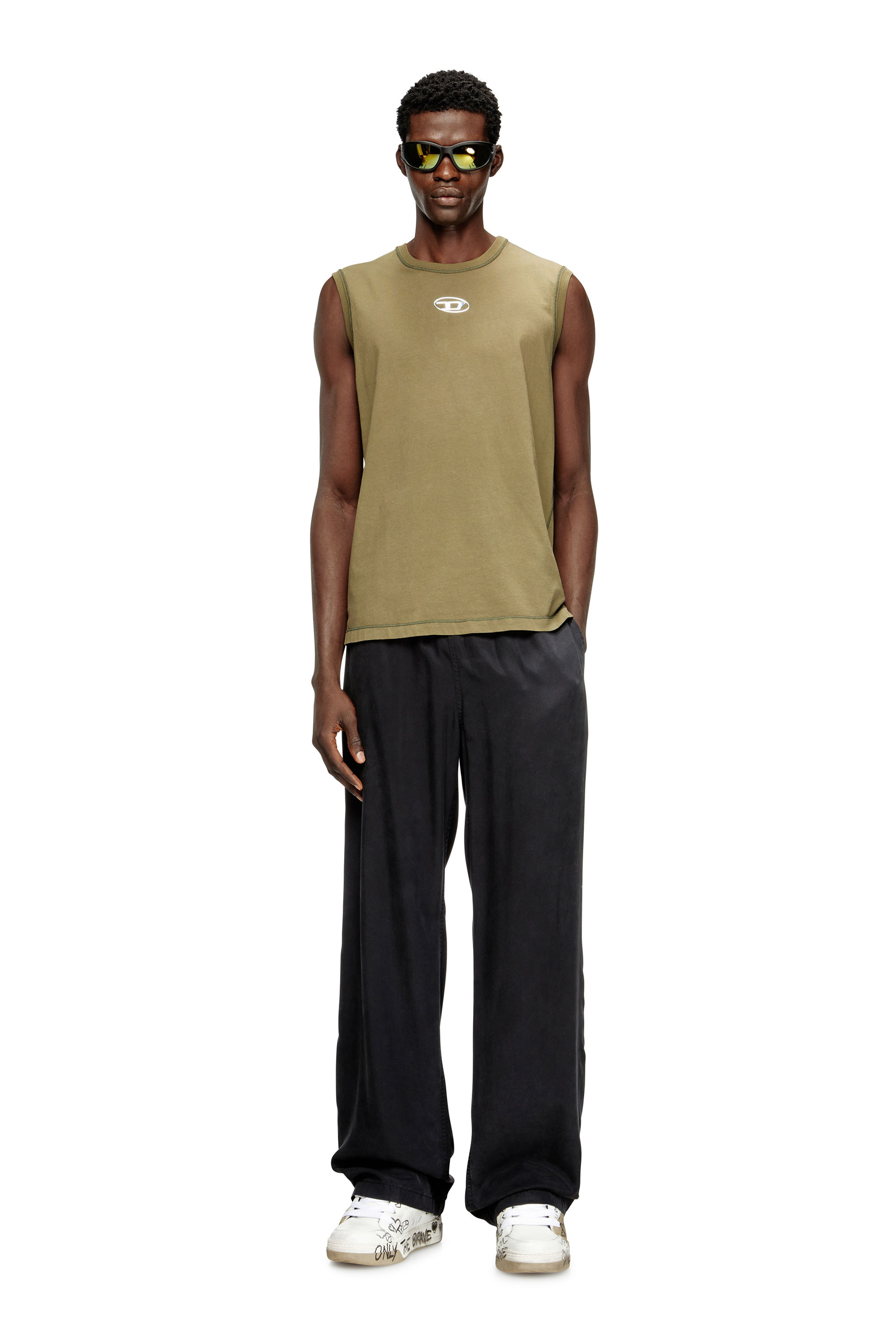T-BISCO-IOD, 5AF Diesel - T-BISCO-IOD, Man's Sleeveless cotton top with metallic Oval D in null - 1