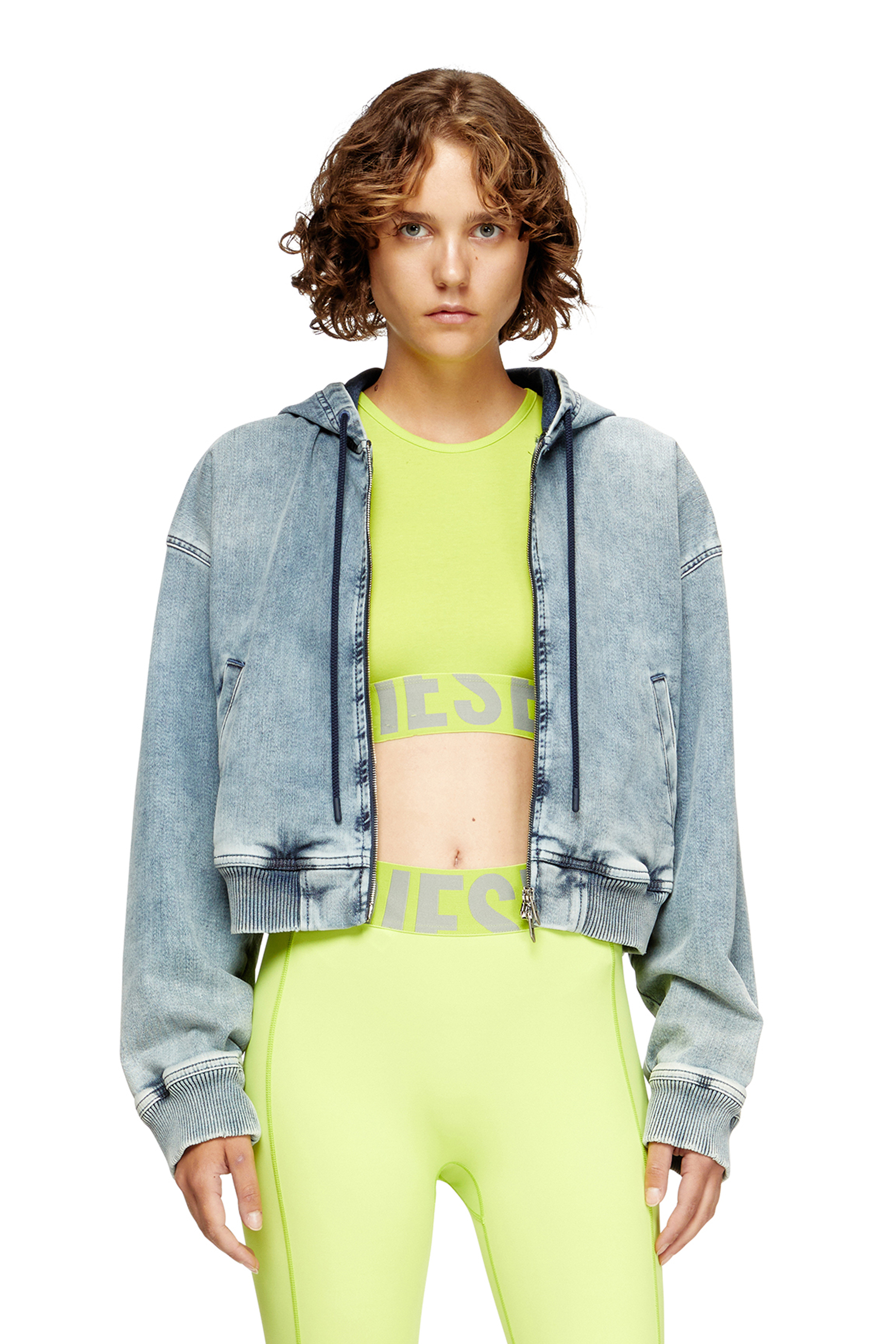 Diesel - ADA-D-POP, Woman's Cropped tank top with cut-off logo in Green Fluo - 4
