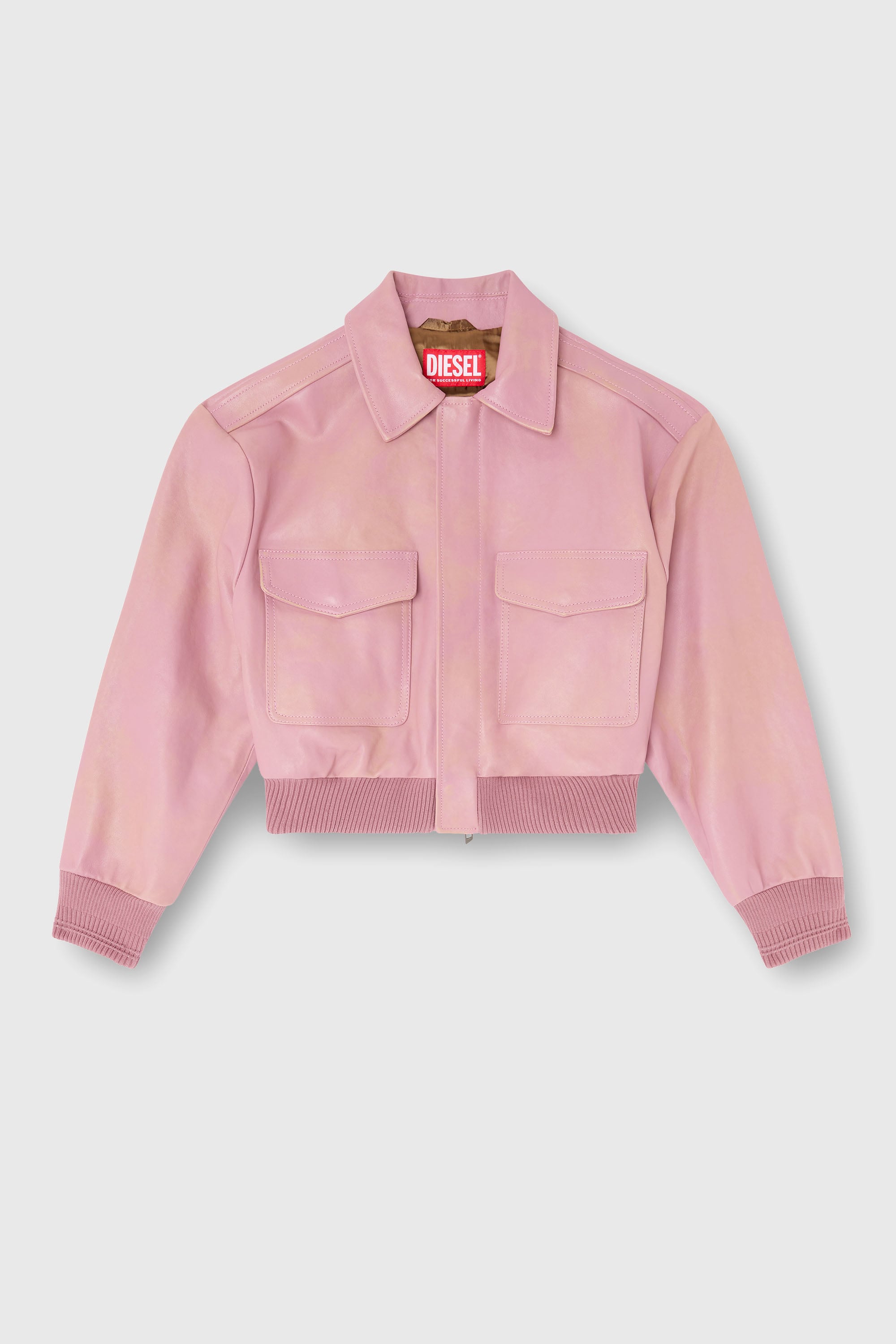 Diesel - L-AVIA, Woman's Aviator jacket in treated leather in Pink - 1