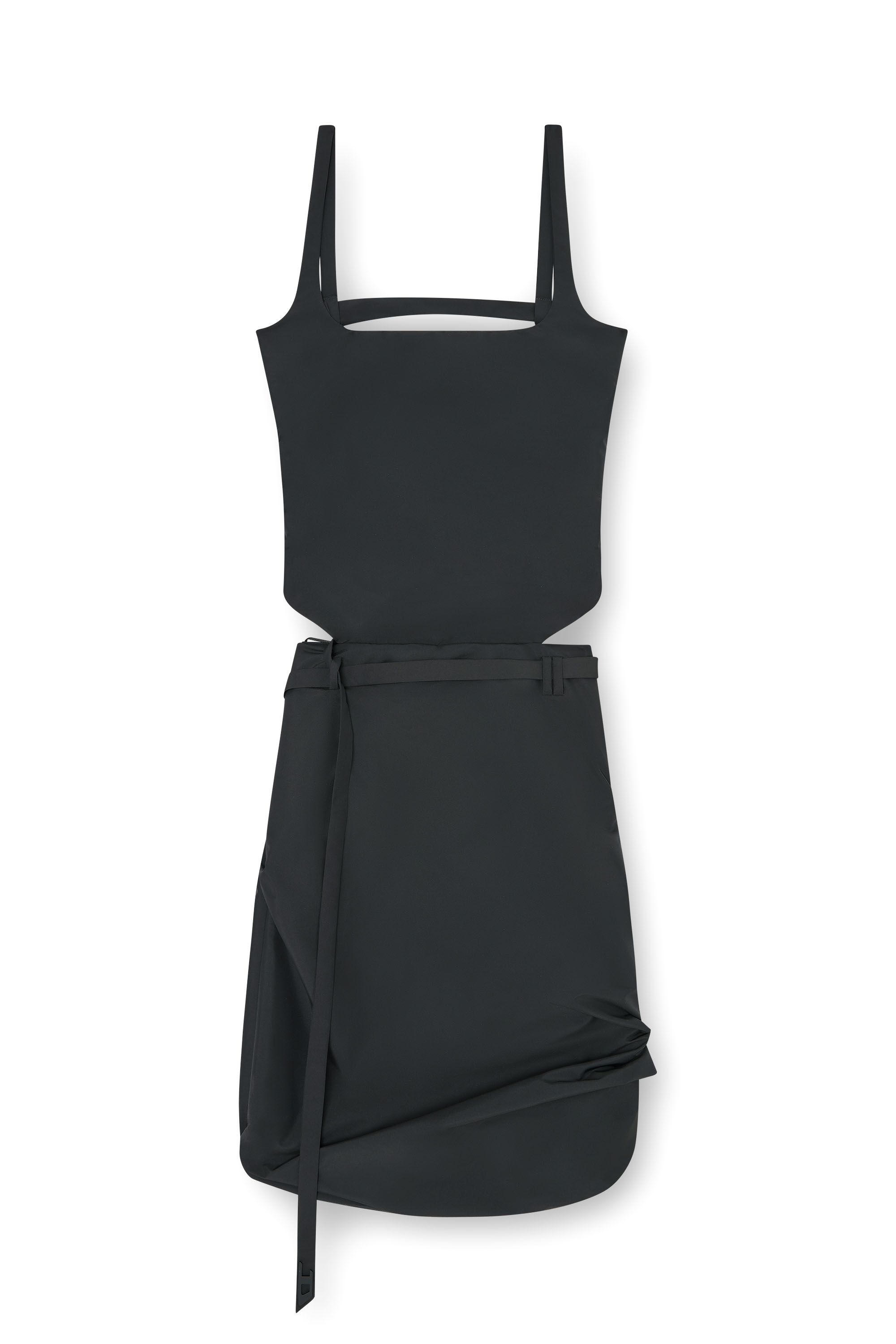 Diesel - D-SANAT, Woman's Open-back apron dress in taffeta in Black - 1