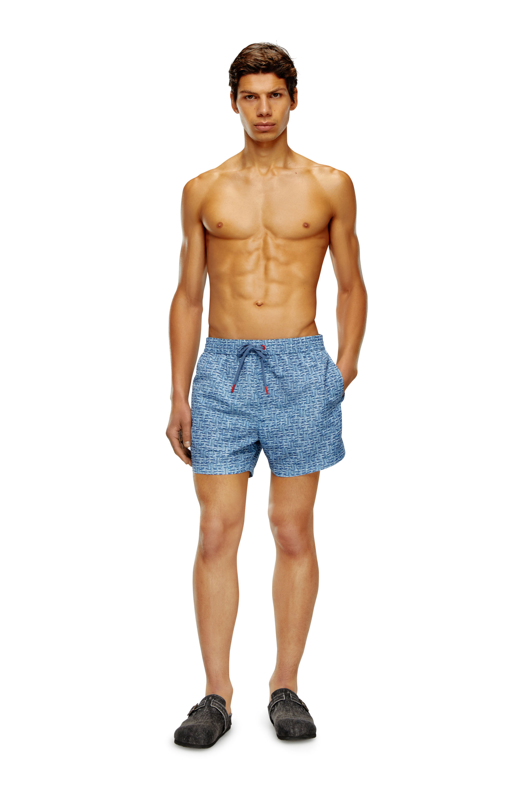 Diesel - BMBX-KEN-37-ZIP, Man Mid-length swim shorts with denim print in Blue - Image 1