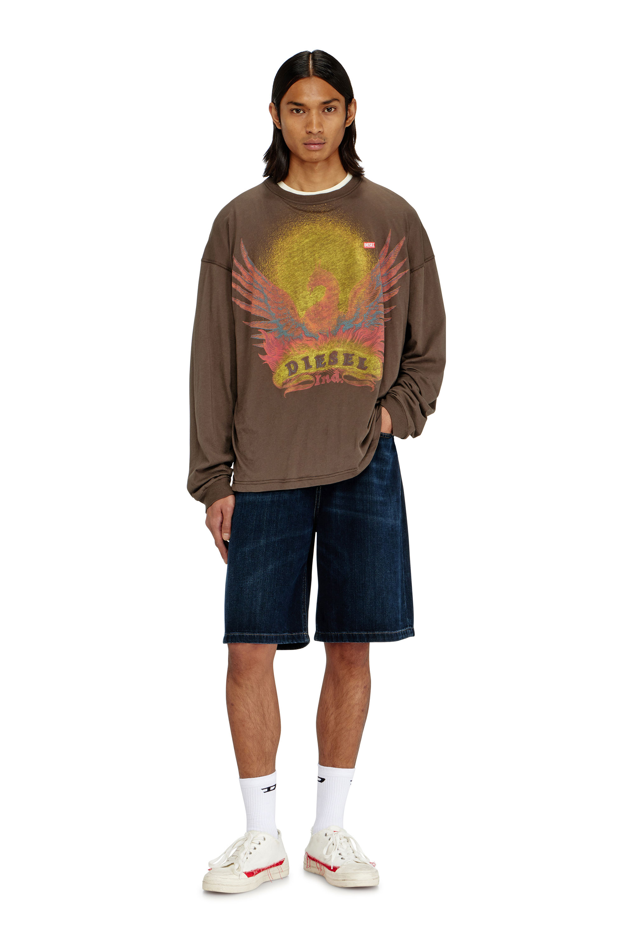 Diesel - T-BOXT-LS-AA1, Man's Long sleeve T-shirt with Phoenix graphic in Brown - 2