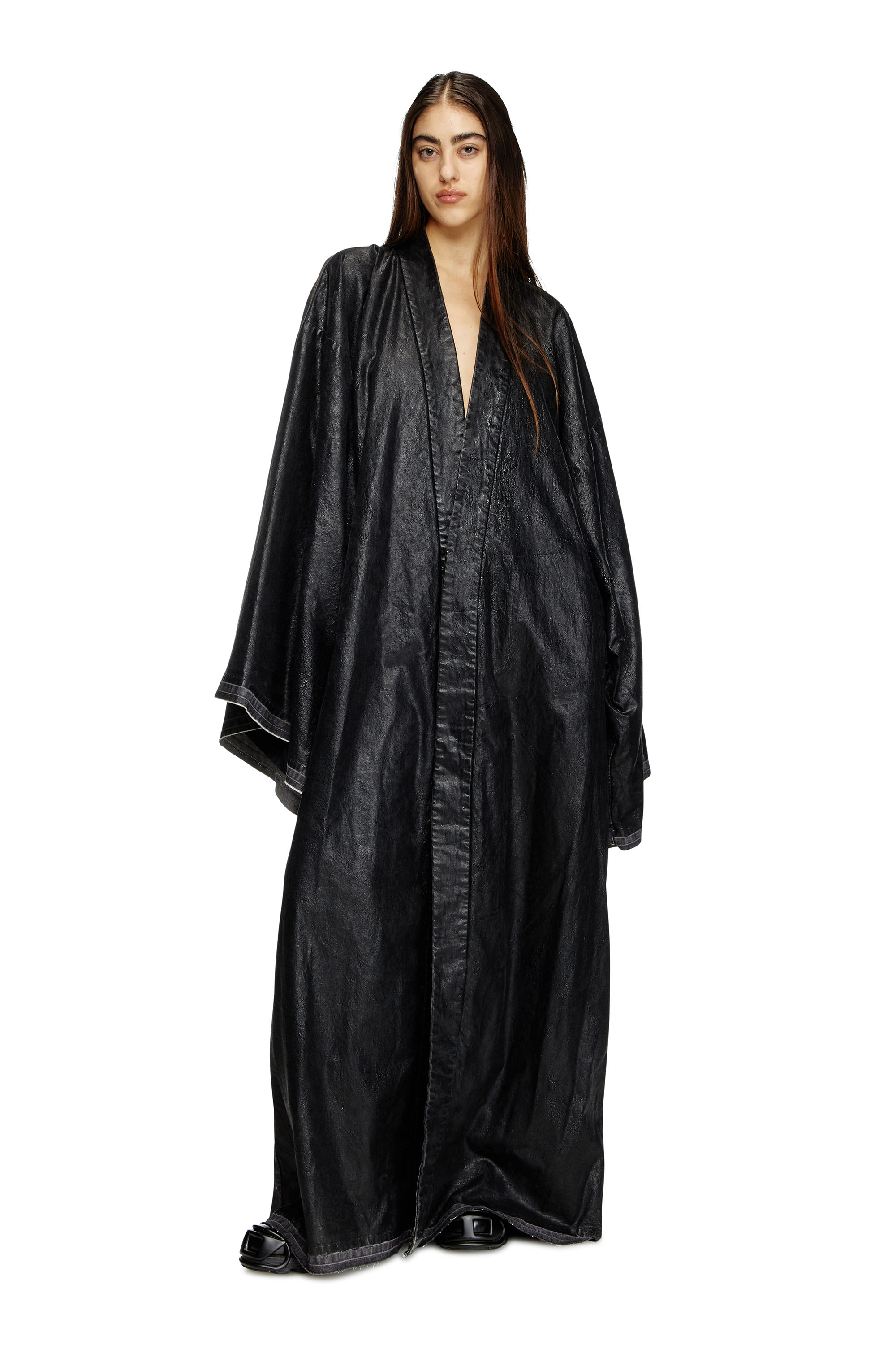 Diesel - D-D-KIM, Unisex's Denim kimono coat with coated front in Black - 1