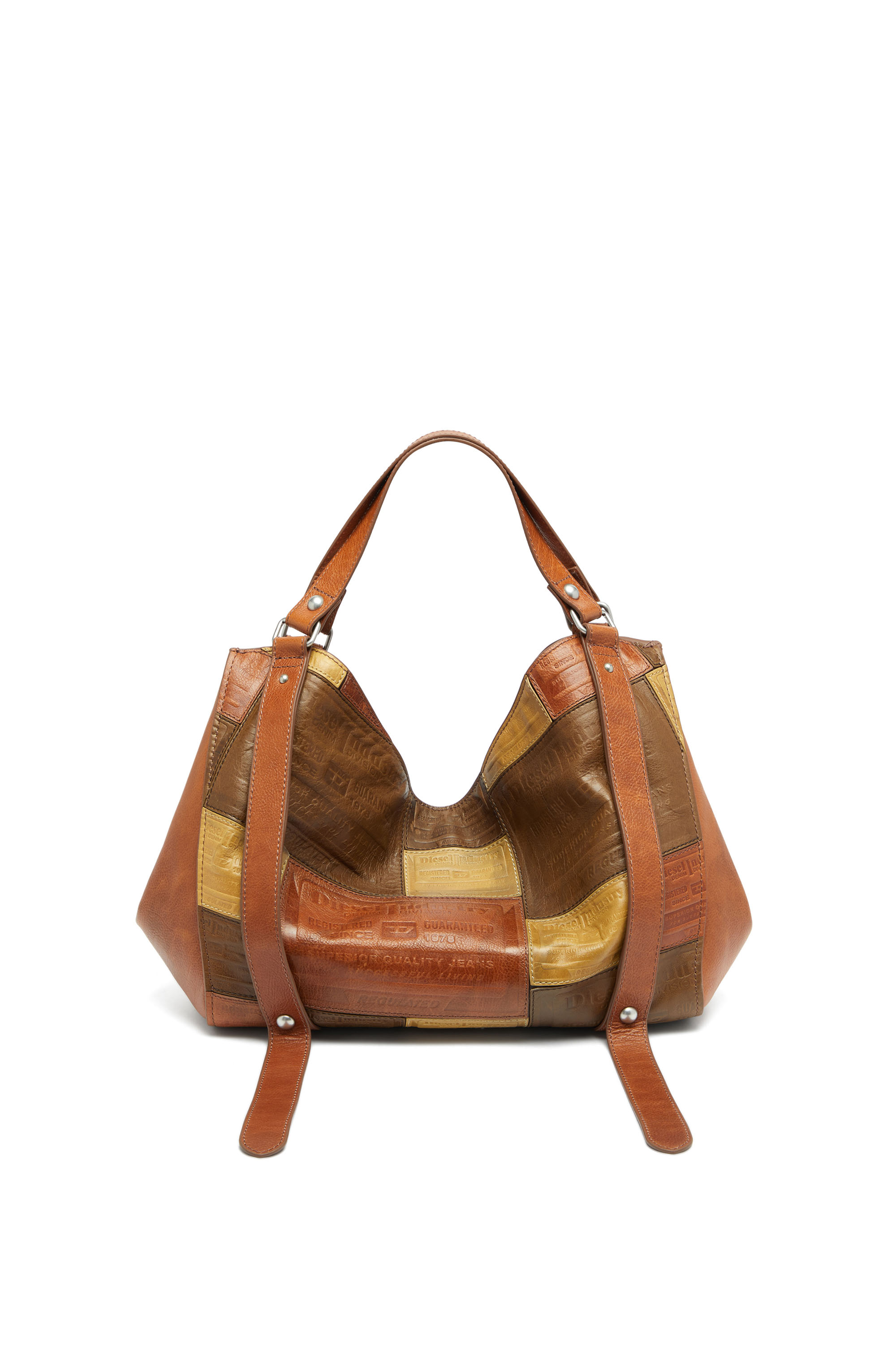Diesel - D-ONE TOPHANDLE M, Unisex's D-One-Medium top-handle bag in patchwork leather in Brown - 3