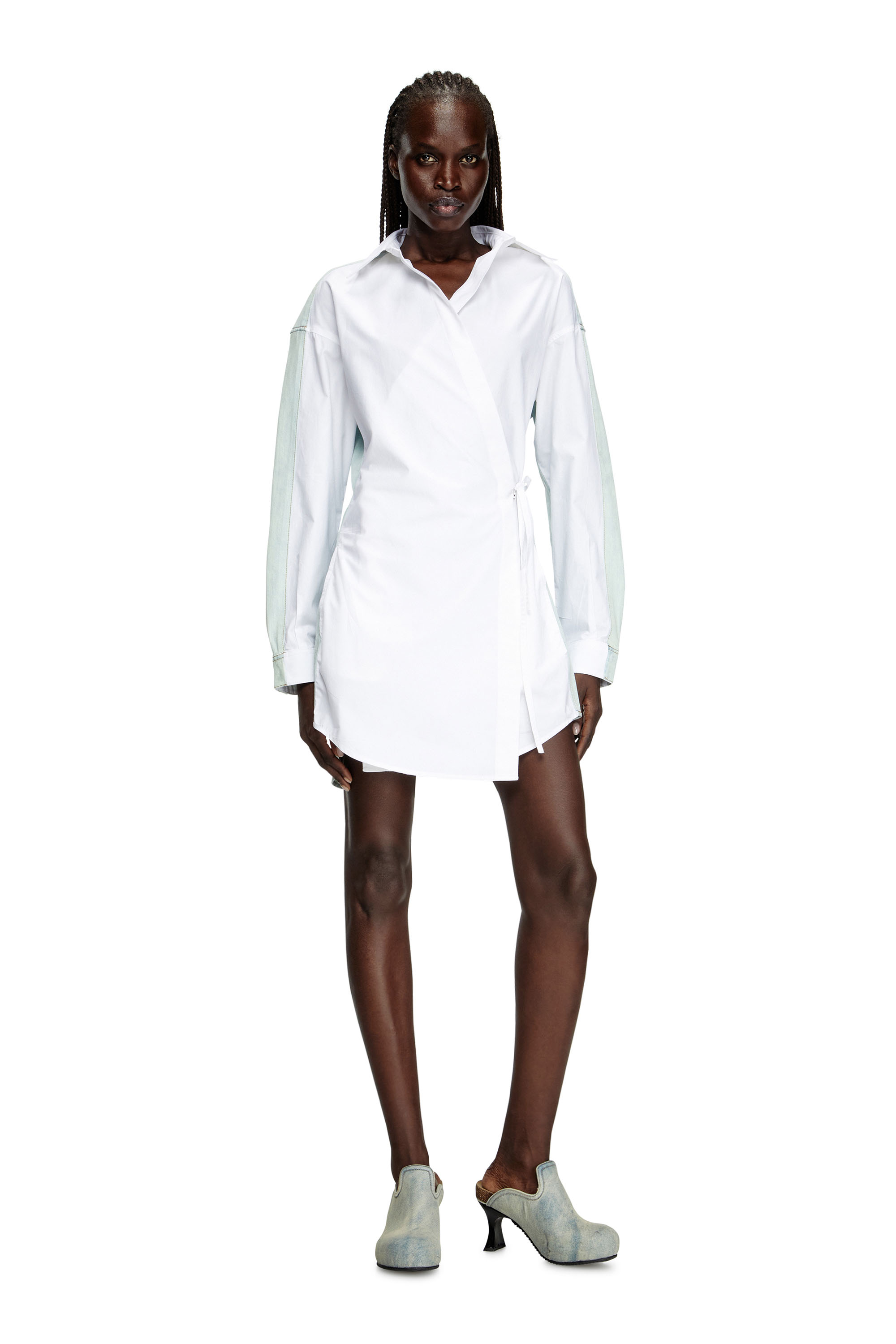 Diesel - D-ELPHI-DEN, Woman's Wrap shirt dress in poplin and denim in White - 2