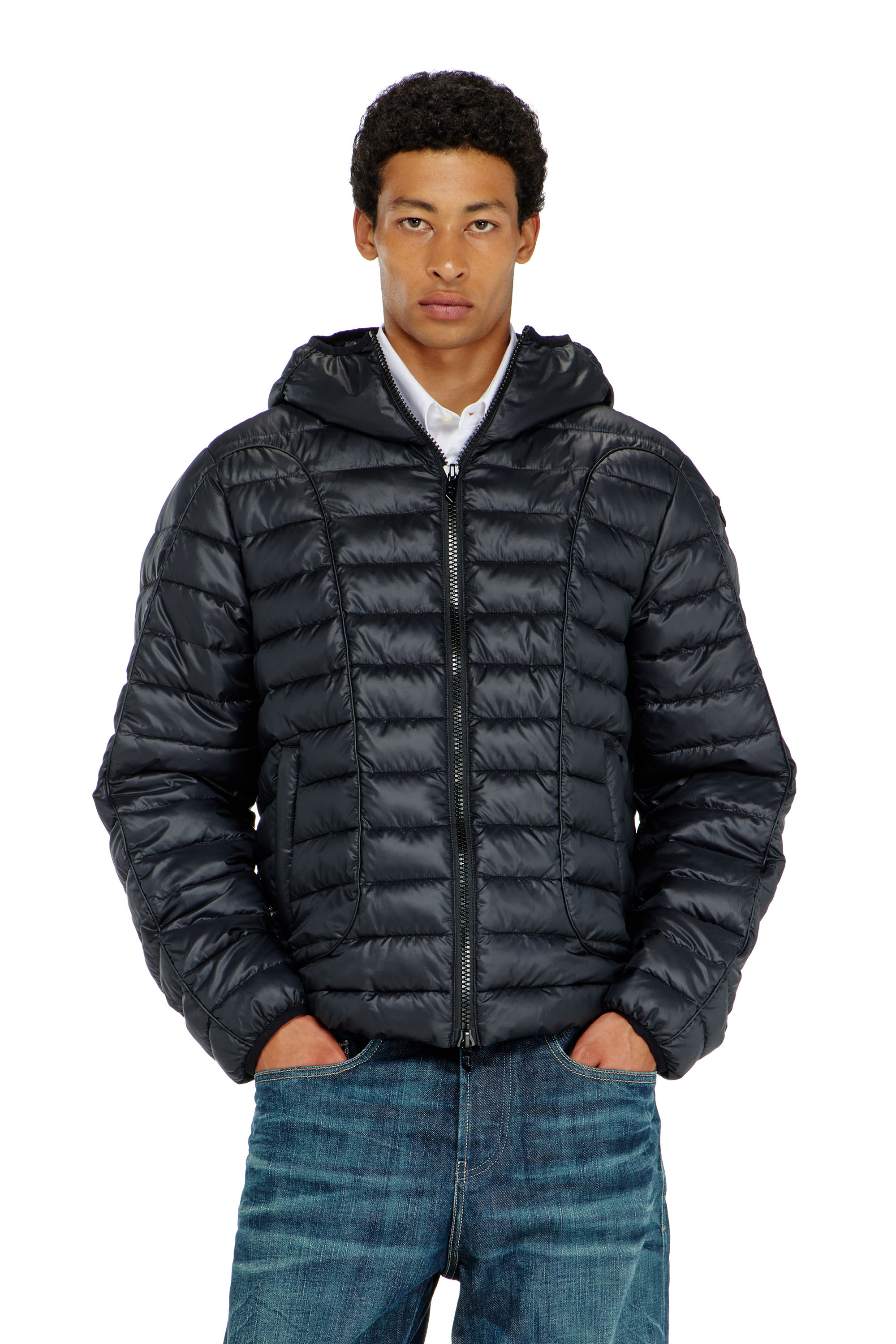 Diesel - W-STONE-WRD, Man's Puffer jacket with tonal piping in Black - 3