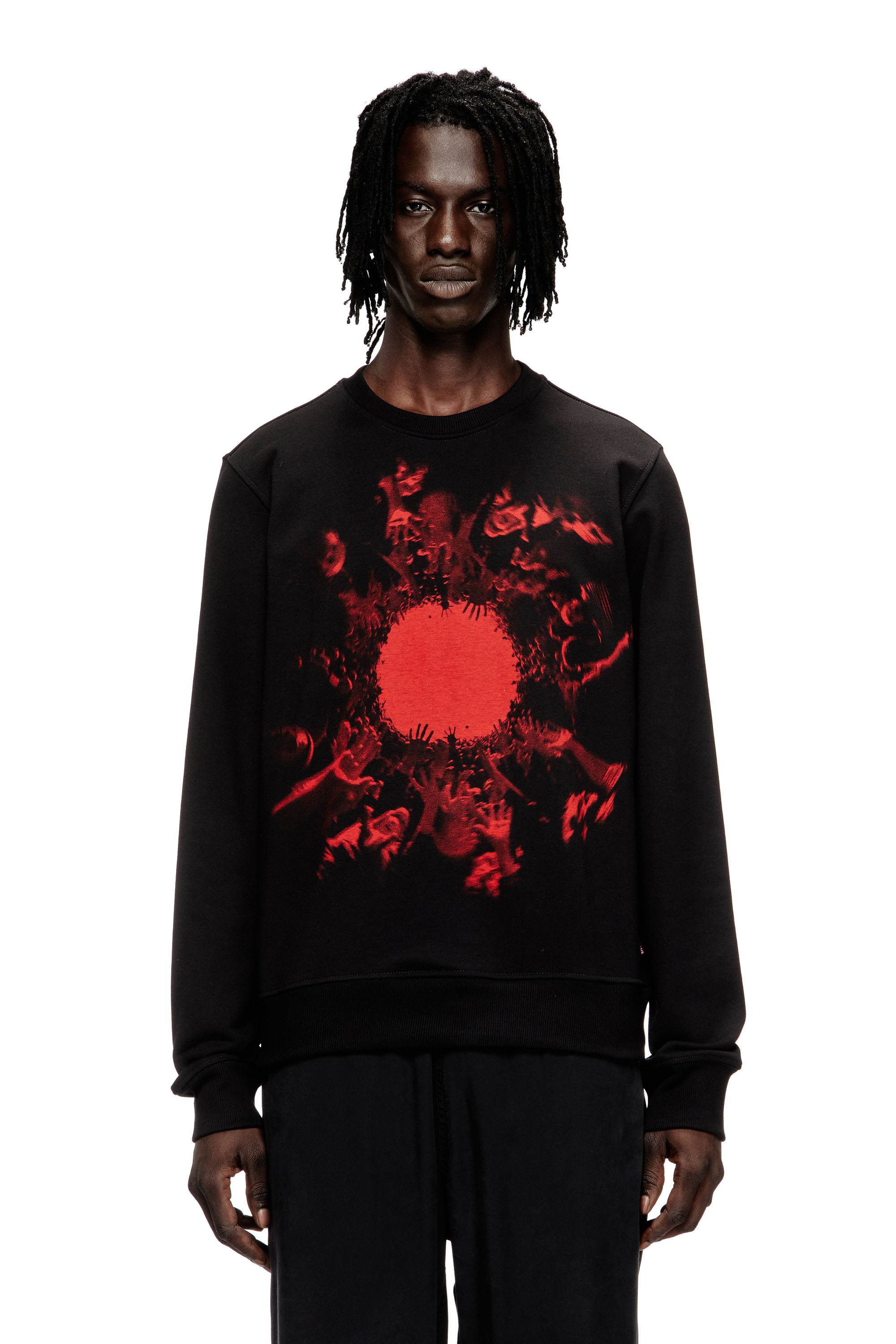 Diesel - S-GINN-T3, Man's Cotton sweatshirt with graphic print in Black - 1