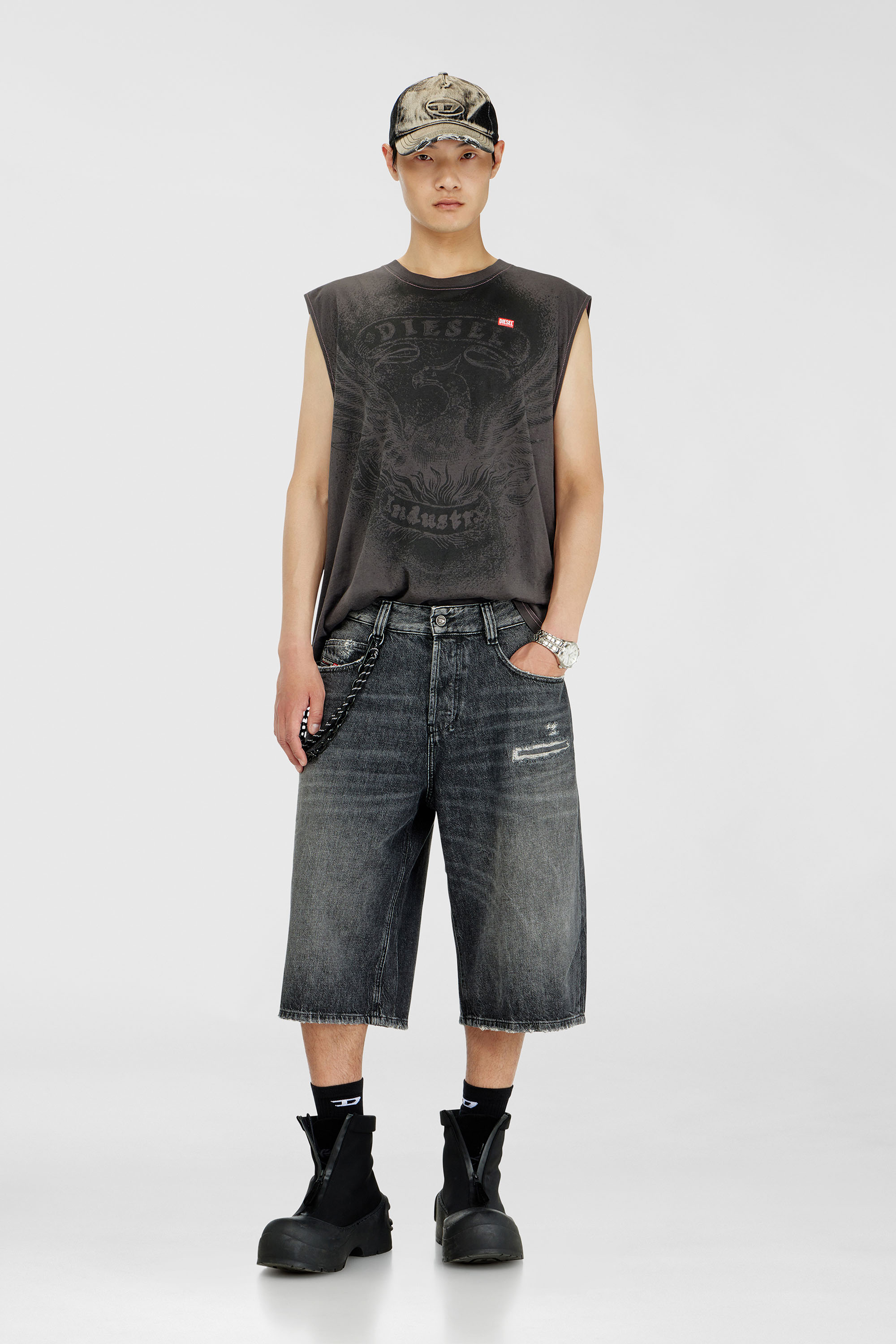 Diesel - D-ENIM-M-SHORT, Unisex's Denim relaxed shorts with abrasions in Dark grey - 1